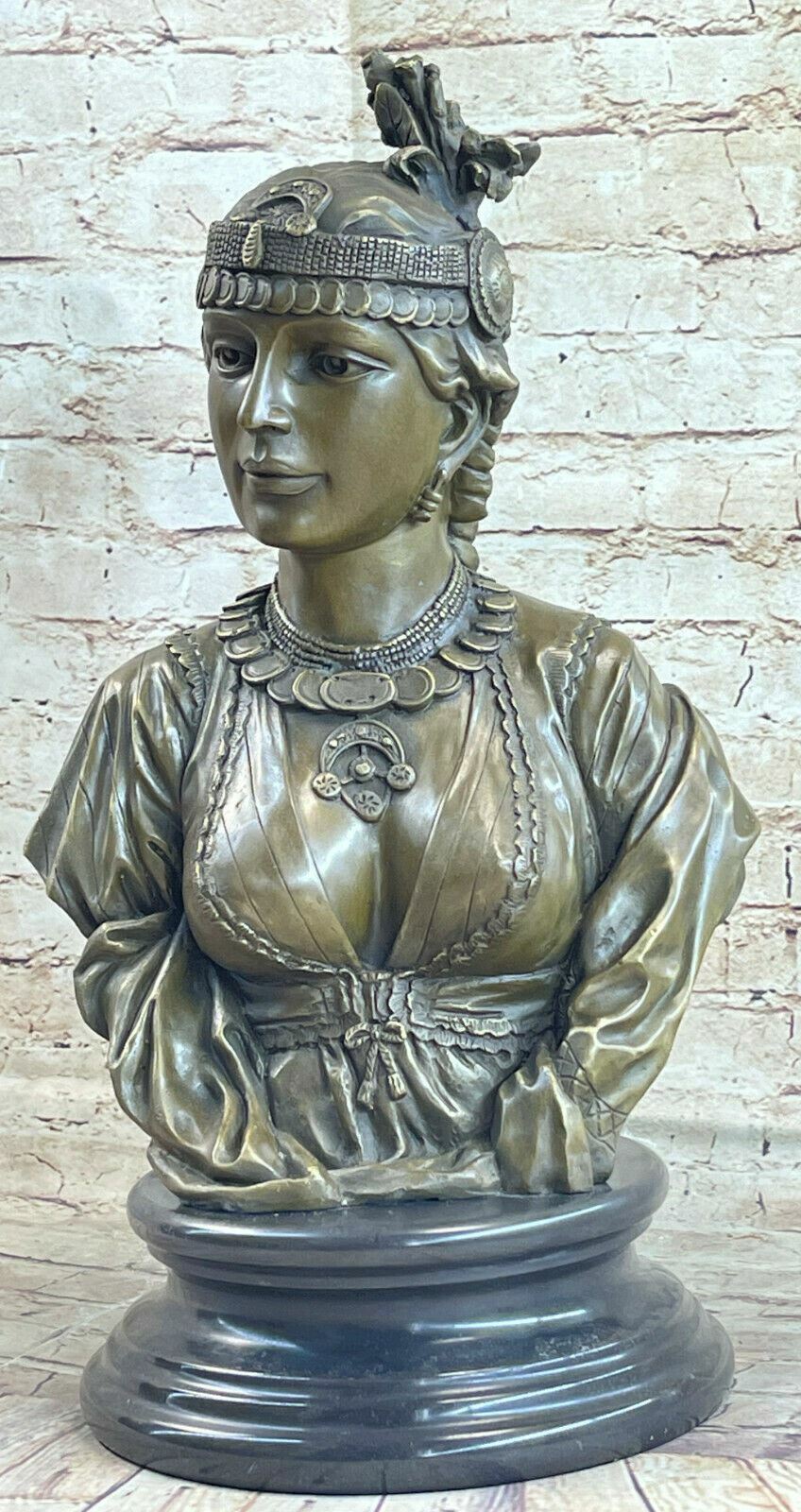 Handcrafted Museum Quality Extra Female Bronze Bust Sculpture Marble Artwork