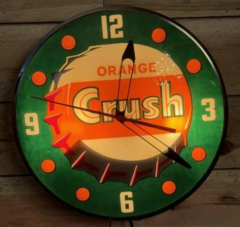 Antique Pam Orange Crush Soda Bottle Cap Wall Clock Made in U.S.A.