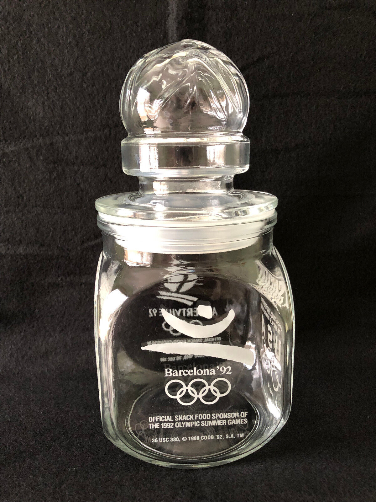 Vintage 1992 Barcelona Albertville Snickers Olympic Games Glass Jar & Lid