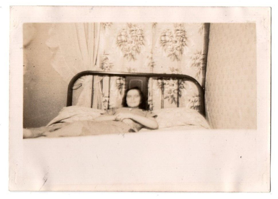 PH261 Blurry Woman Lady Lying On Bed Weird Unusual Vintage Snapshot Photo