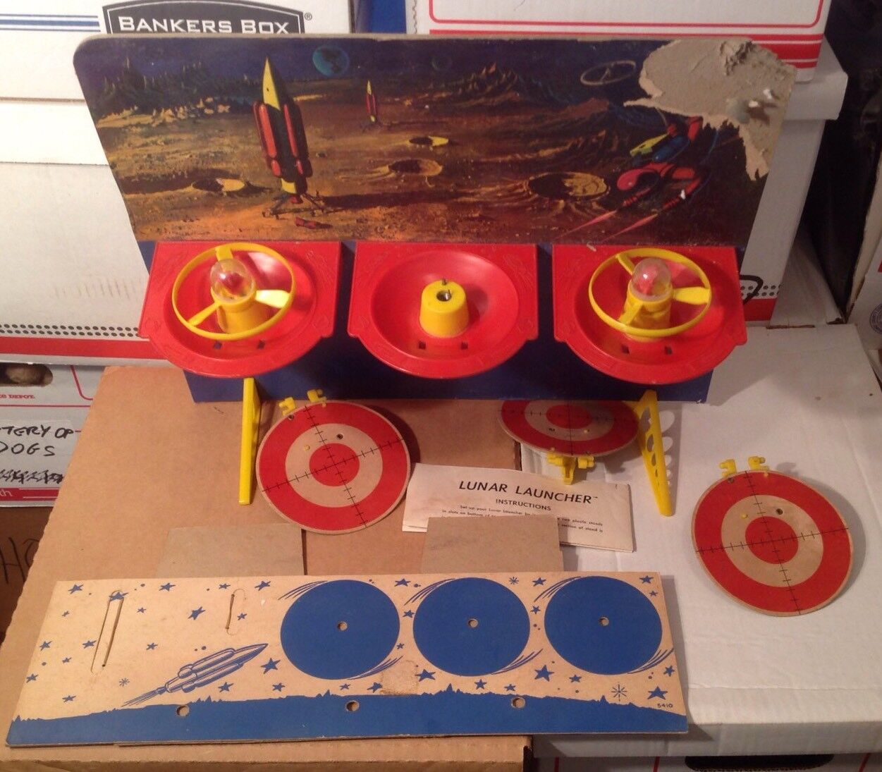 1960s Hasbro Toys: Lunar Launcher Triple Target Game Vintage IOB For parts