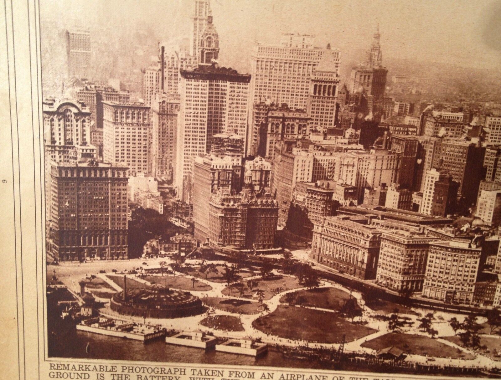Vintage 1922 Battery Park Lower Manhattan New York City Aerial View LOOK & READ 