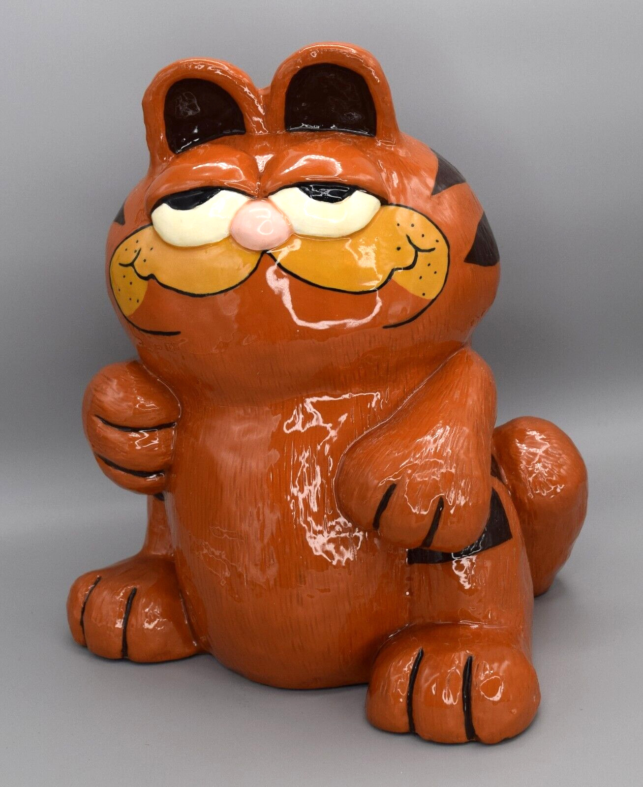 Vintage Large 1980s Garfield Piggy Coin Bank Hand Painted Ceramic Statue Cat \'83