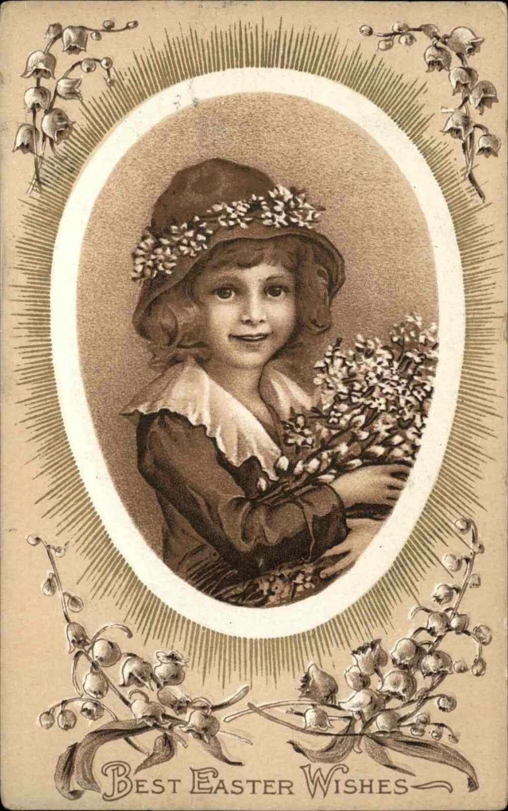 Easter Pretty Little Girl Peace Lily Border Ser. 680/3 c1910 Vintage Postcard
