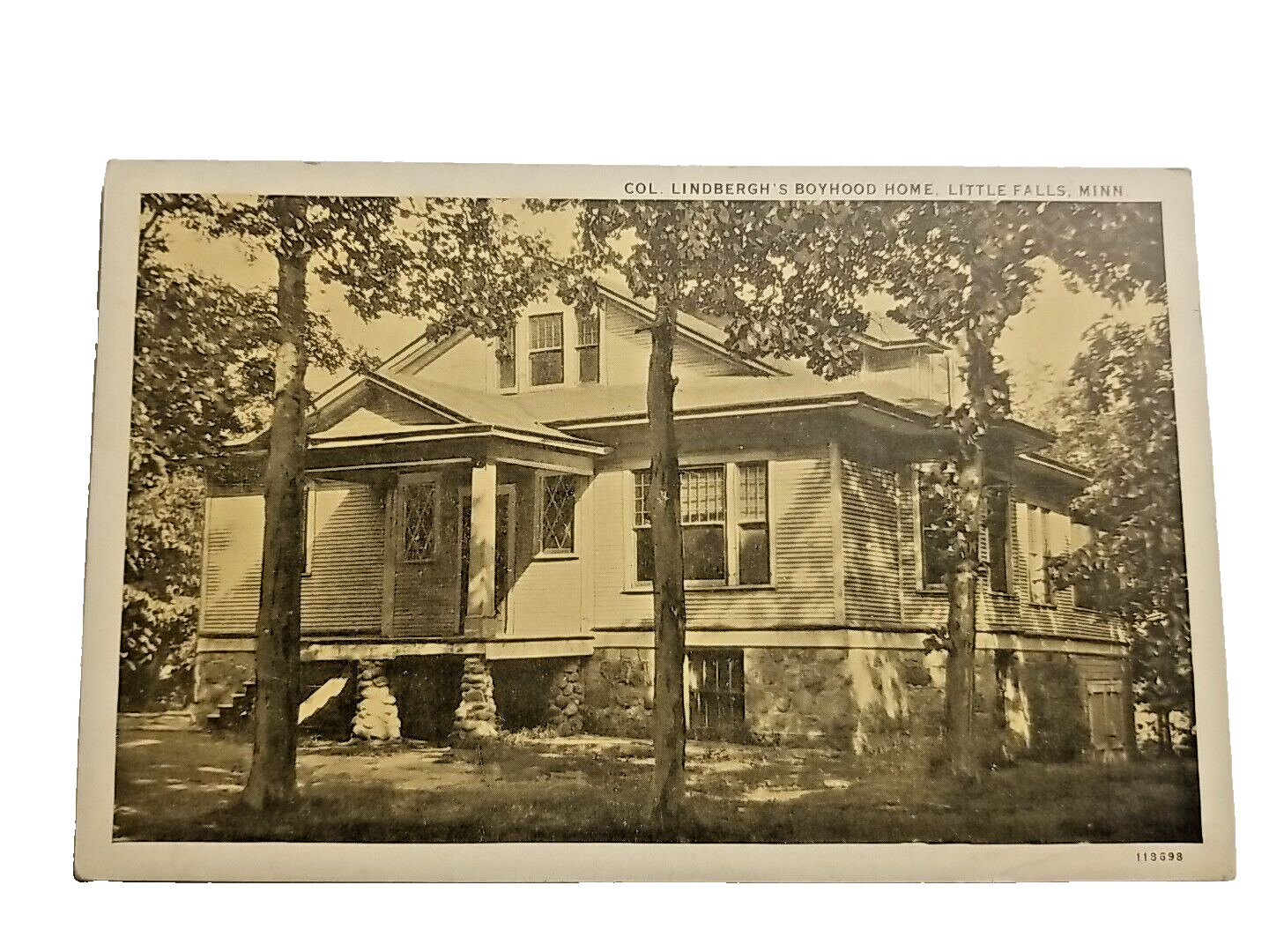 Postcard Vintage Col Linberghs Boyhood Home Little Falls Minn Posted 1935 A26