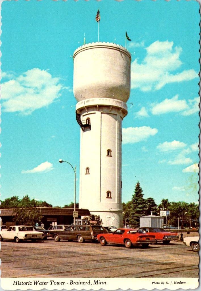 Brainerd, MN Minnesota  WATER TOWER & Street Scene~70's Cars   4X6 Postcard