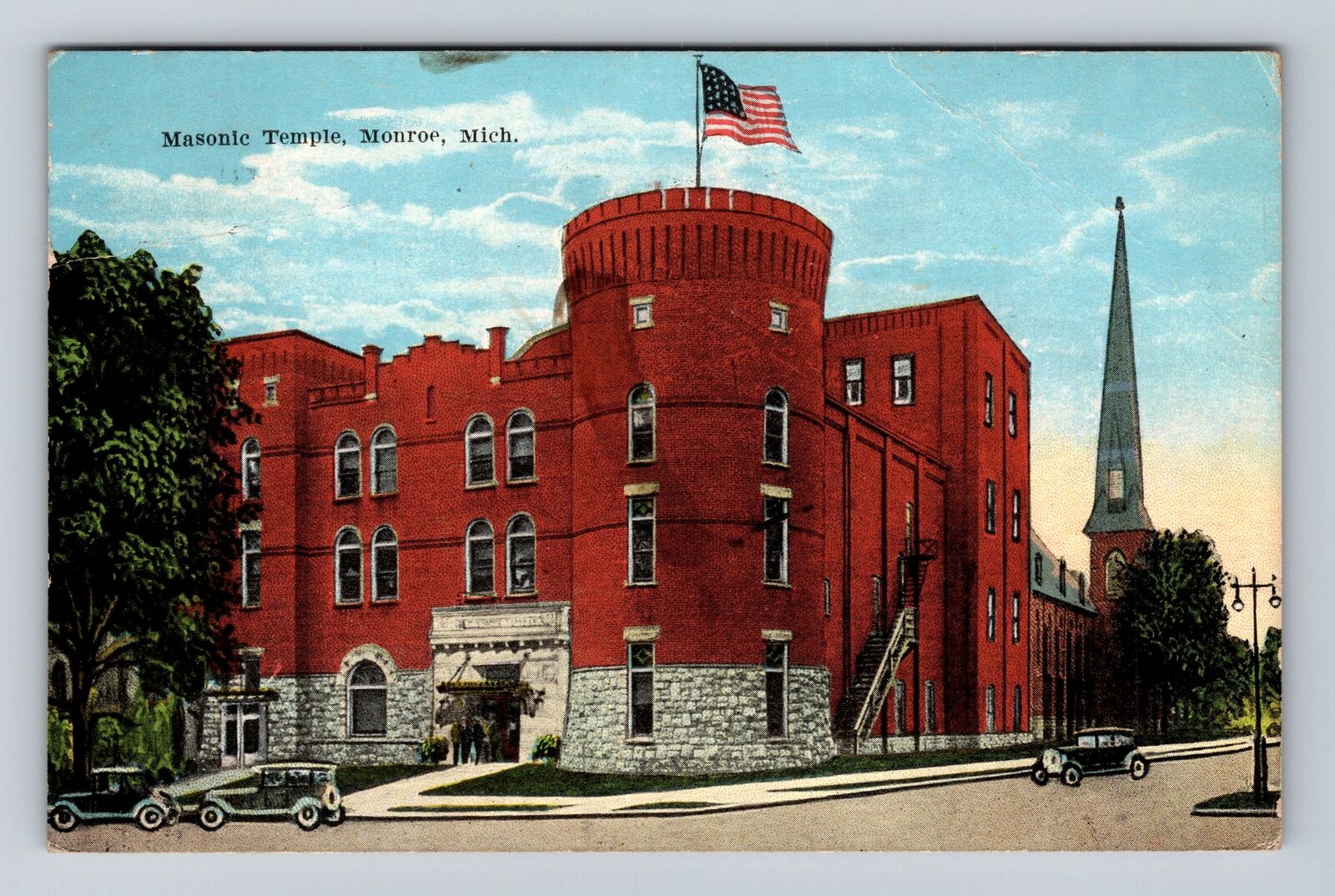 Monroe MI- Michigan, Masonic Temple, Antique, Vintage c1927 Souvenir Postcard