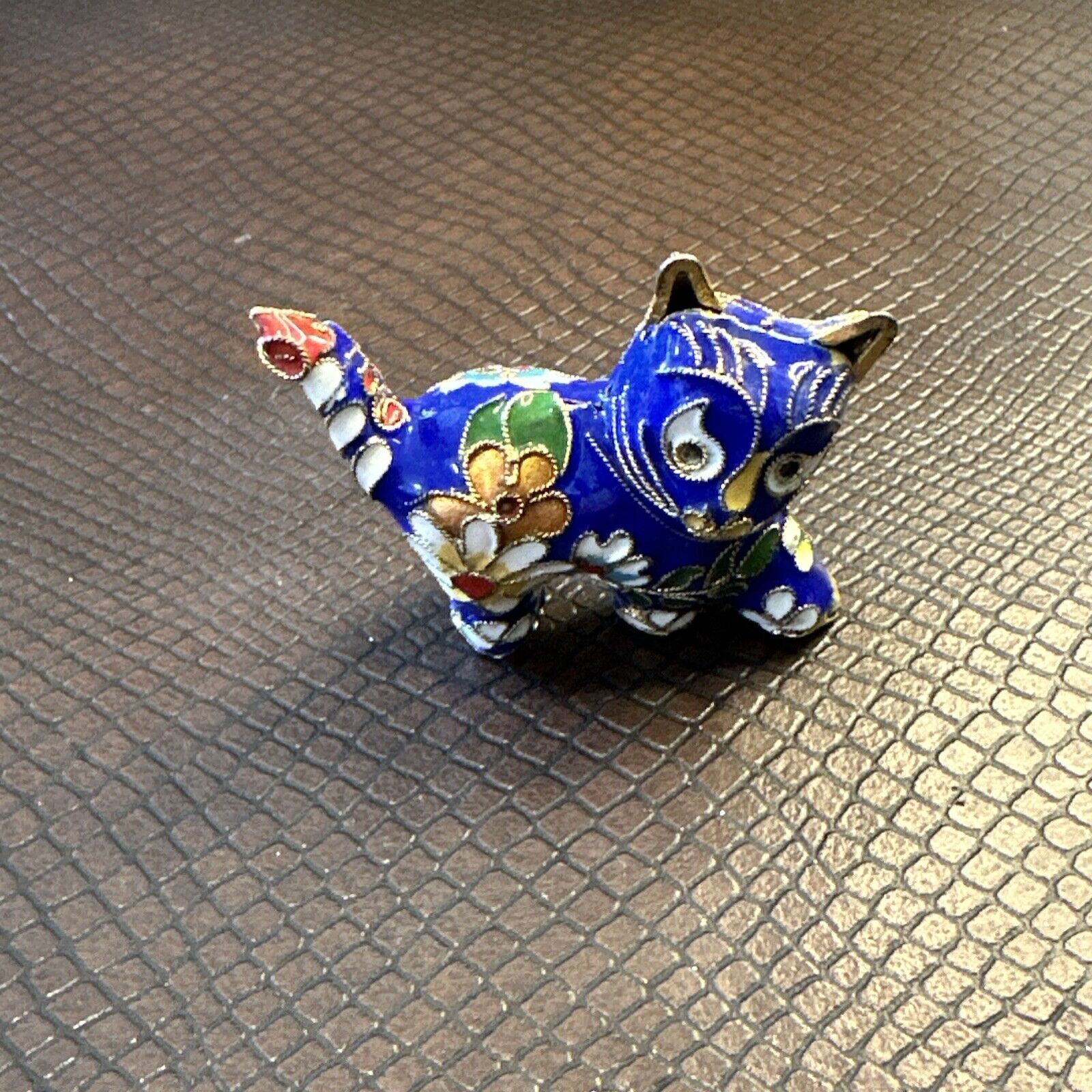 Beautiful Cloisonne Cat Figurines Hand Crafted with  Enamel & Floral Design
