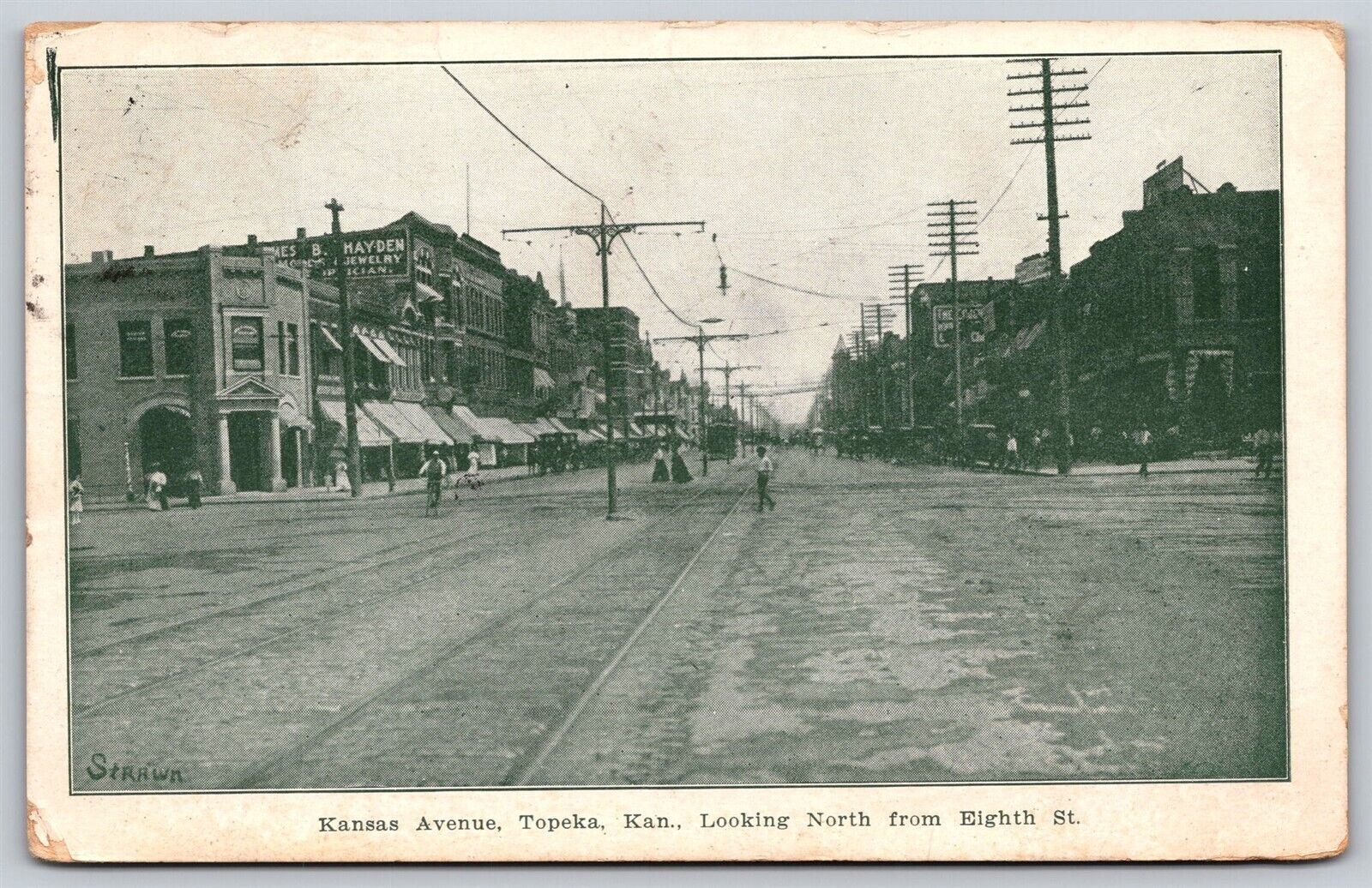 Postcard Kansas Avenue, Topeka KS Looking North from Eighth Street 1909 P174