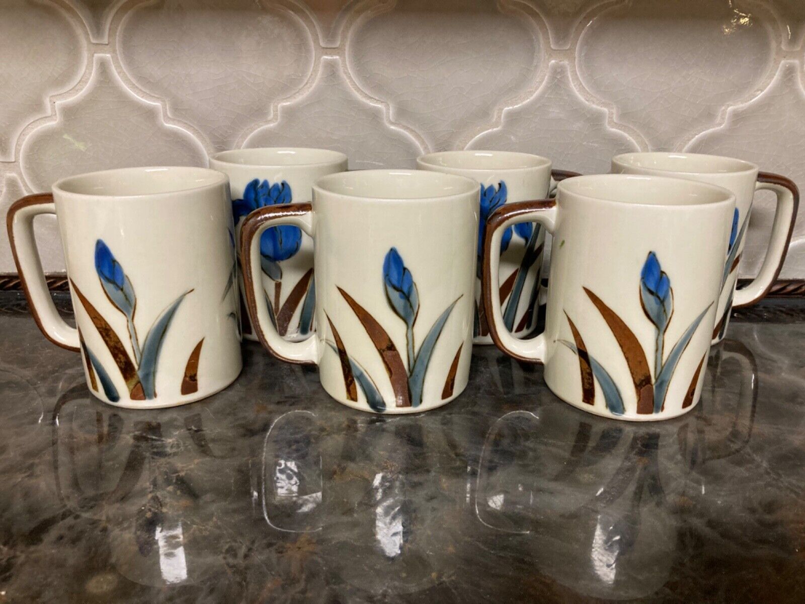 Otagiri Coffee Mugs Iris Pattern Set of 6