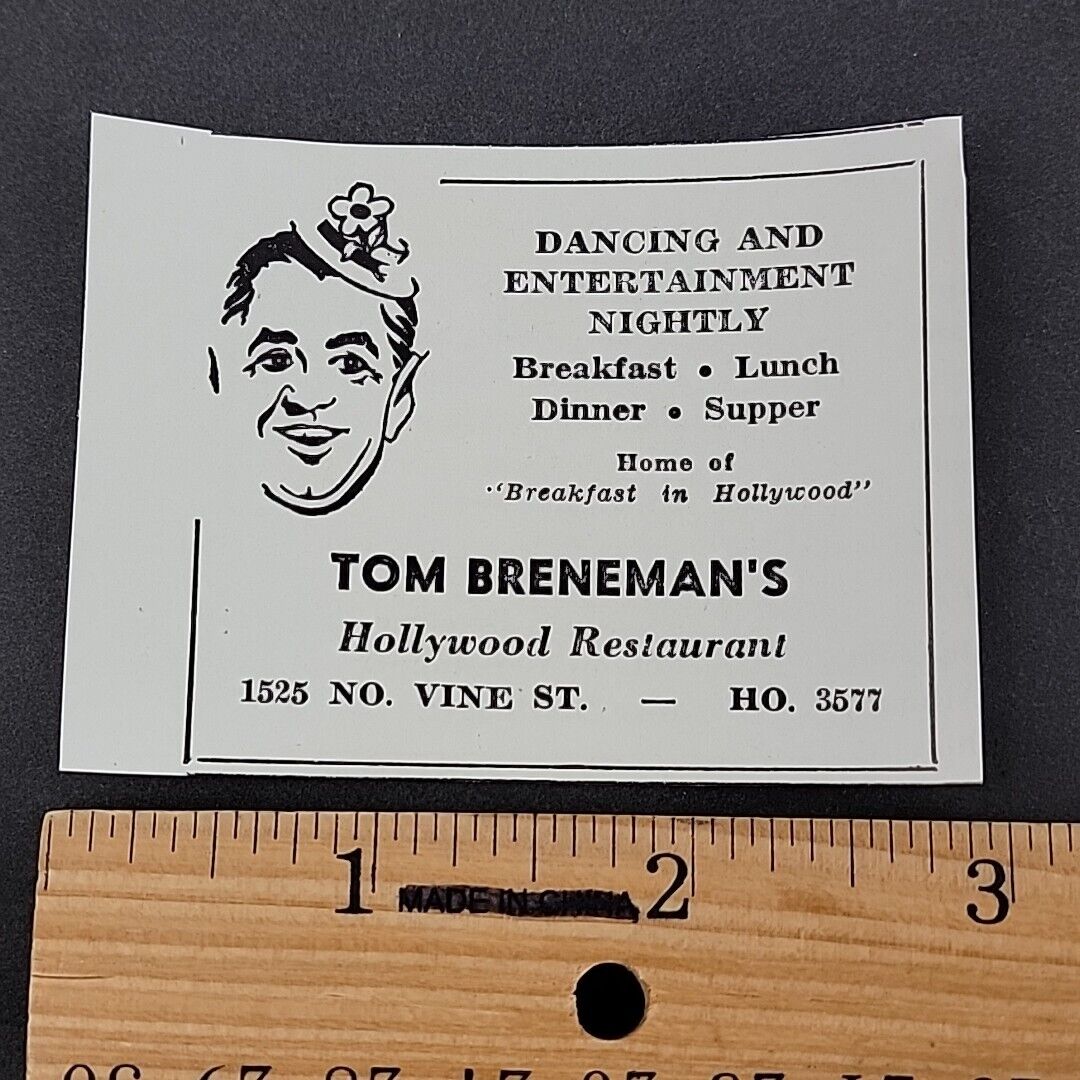 Vtg 1947 Print Ad Tom Breneman\'s Hollywood Restaurant MINI AD Dancing Breakfast