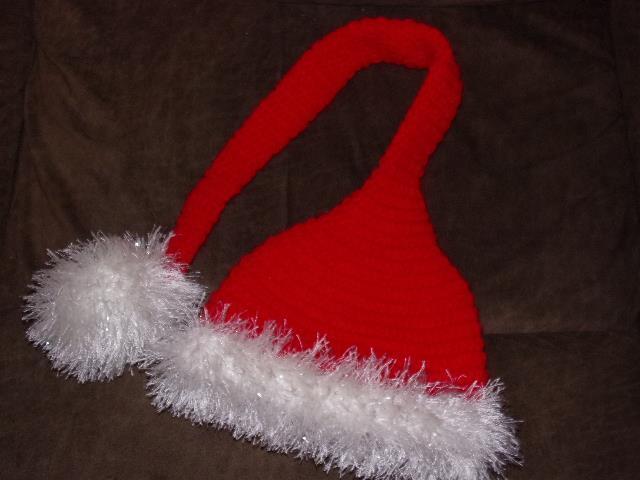 Vintage Christmas KNIT Long Tail STOCKING HAT Winter Crochet SANTA Cap with Pom