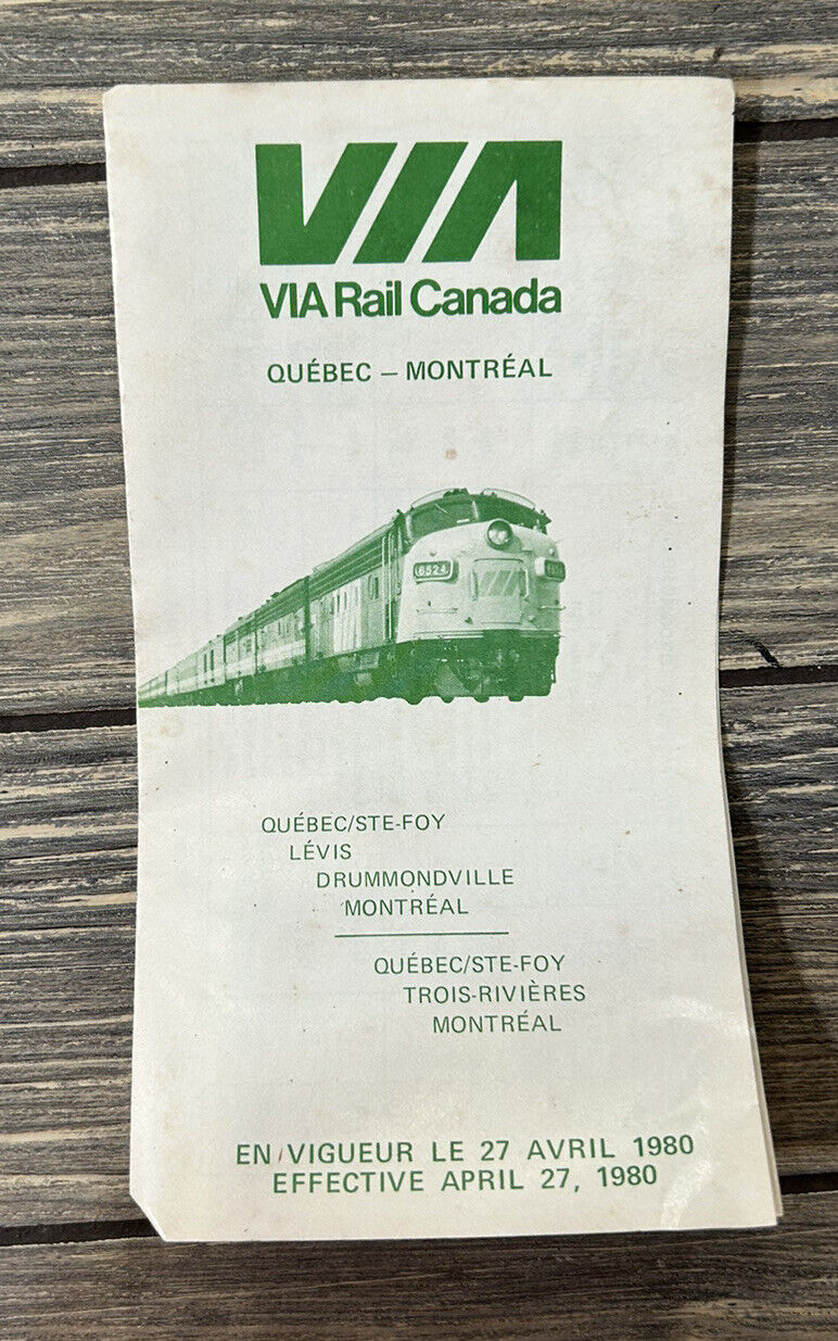 Vintage 1980 April 27 VIA Rail Canada Quebec Montreal Schedule