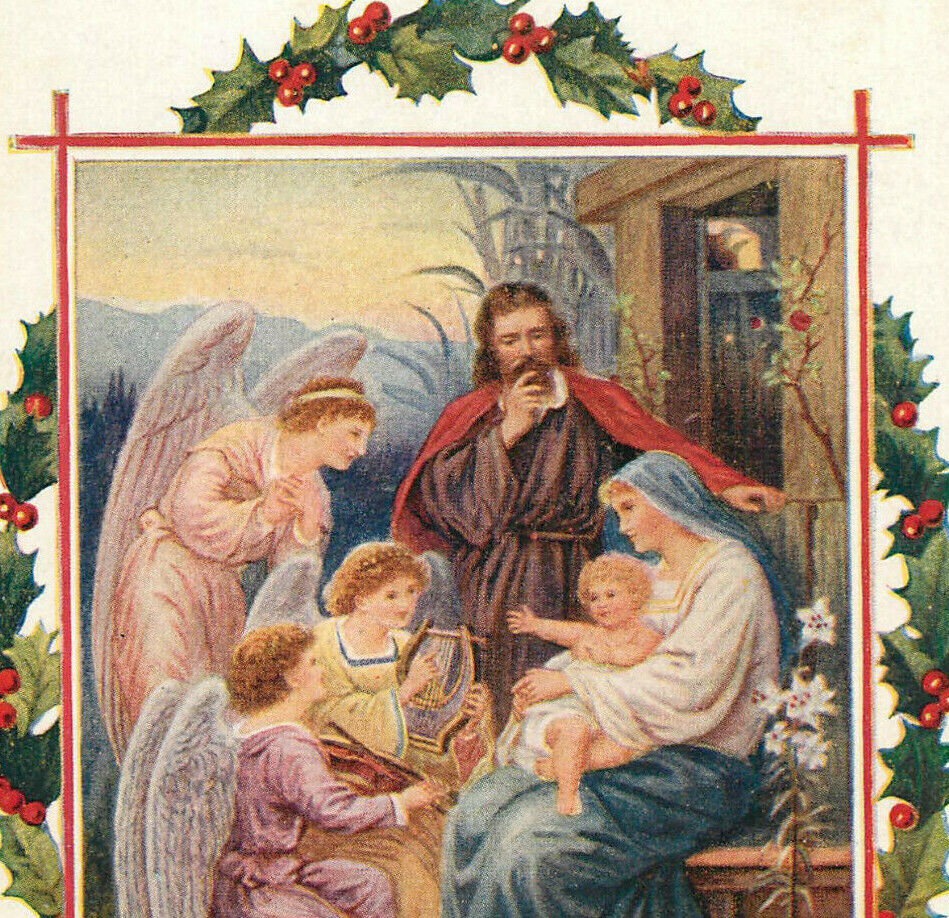 Phillips Brooks Christmas 1908 Illustration 6x4 - Jesus with Angels Mary Joseph