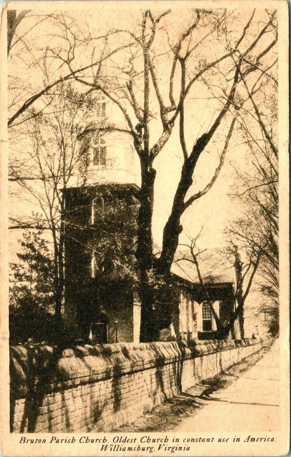 Vintage Postcard 1935 Bruton Church Williamsburg Virginia Oldest In Use USA A54