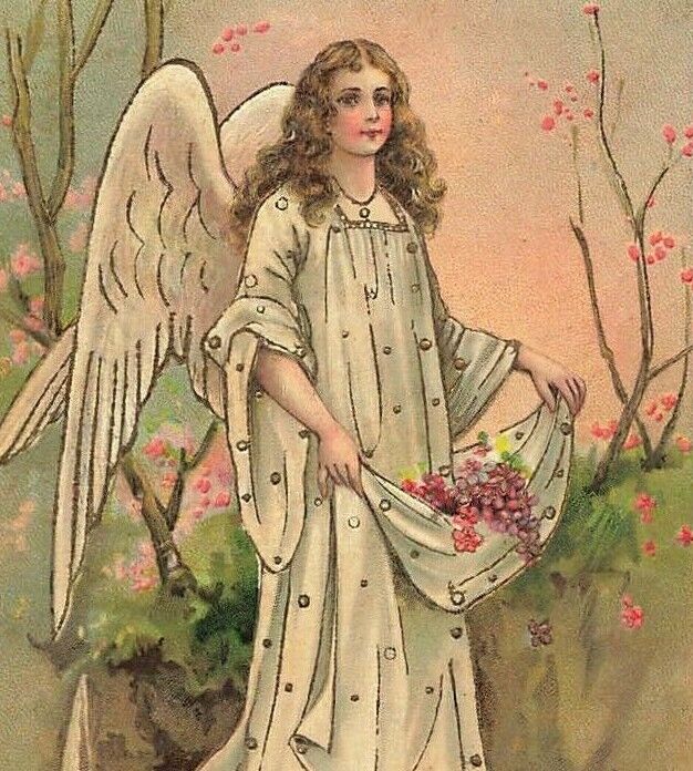 c1910 Lovely Angel Carrying Flower Petals  Germany Easter P310