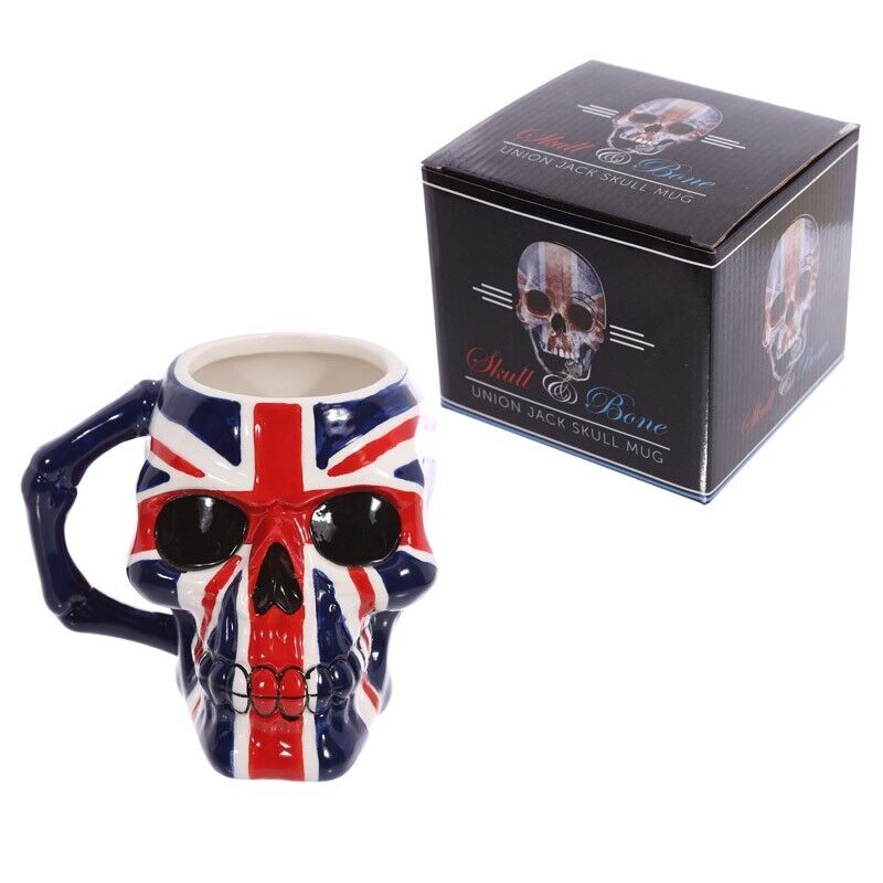 UK Flag Skull Shaped Mug British Heavy Metal Gothic Union Jack Gift Novelty NEW