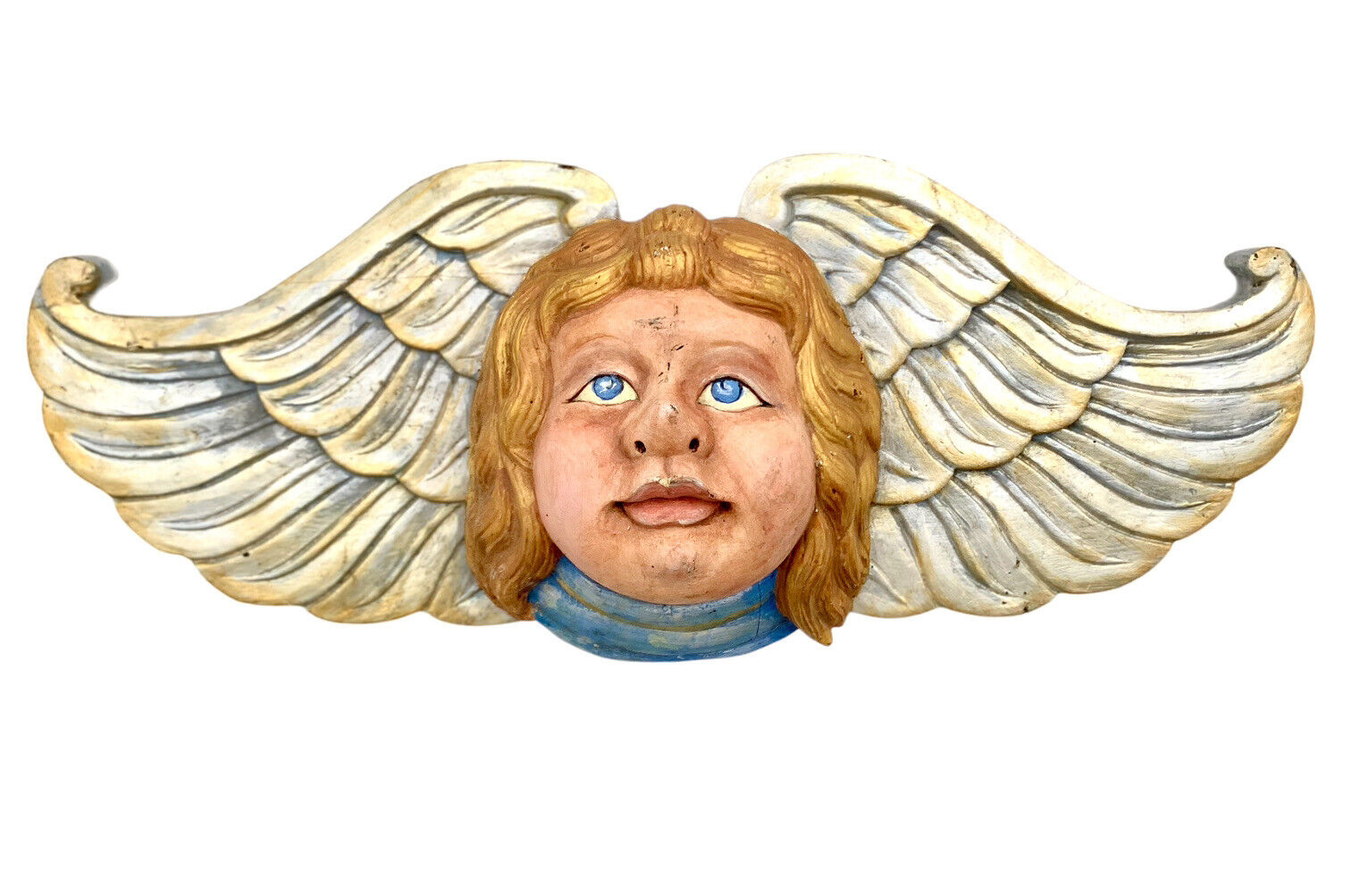Angel Hand Carved and Painted Wood Cherub Wall Mount Vintage Decor