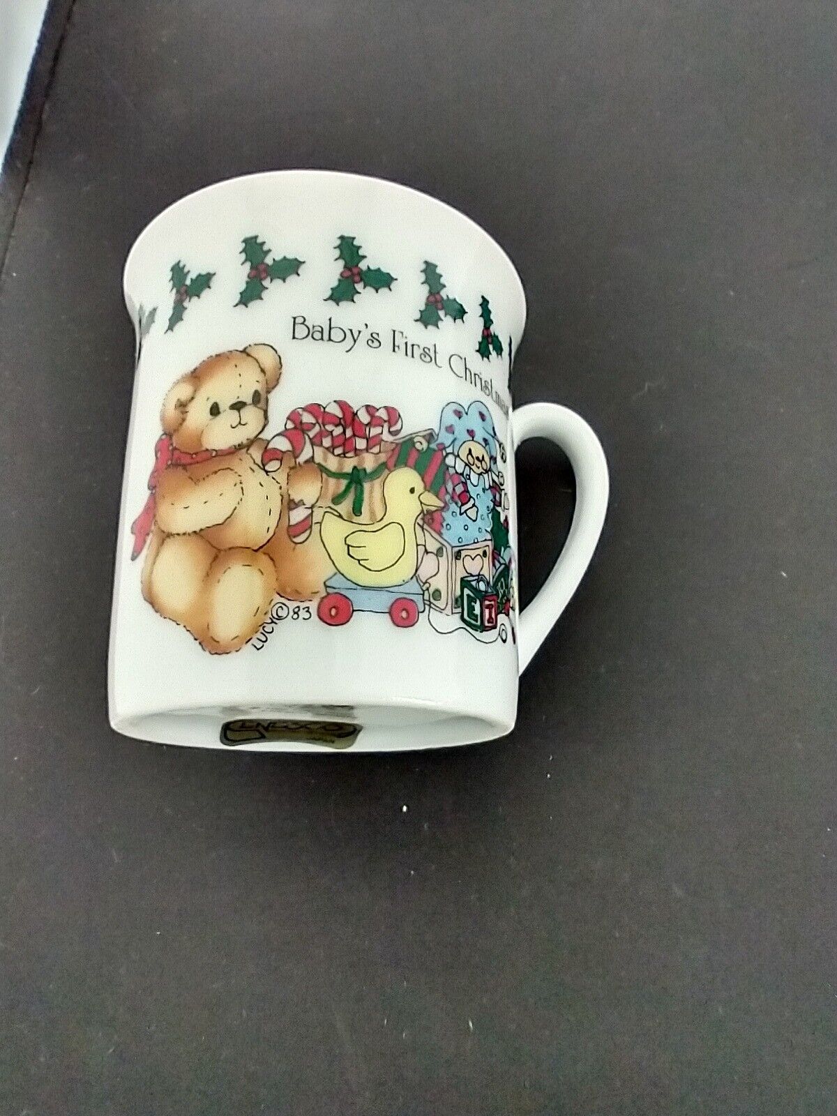 Vintage 1985 Enesco Lucy & Me Baby \'s First Christmas Cup, Good condition