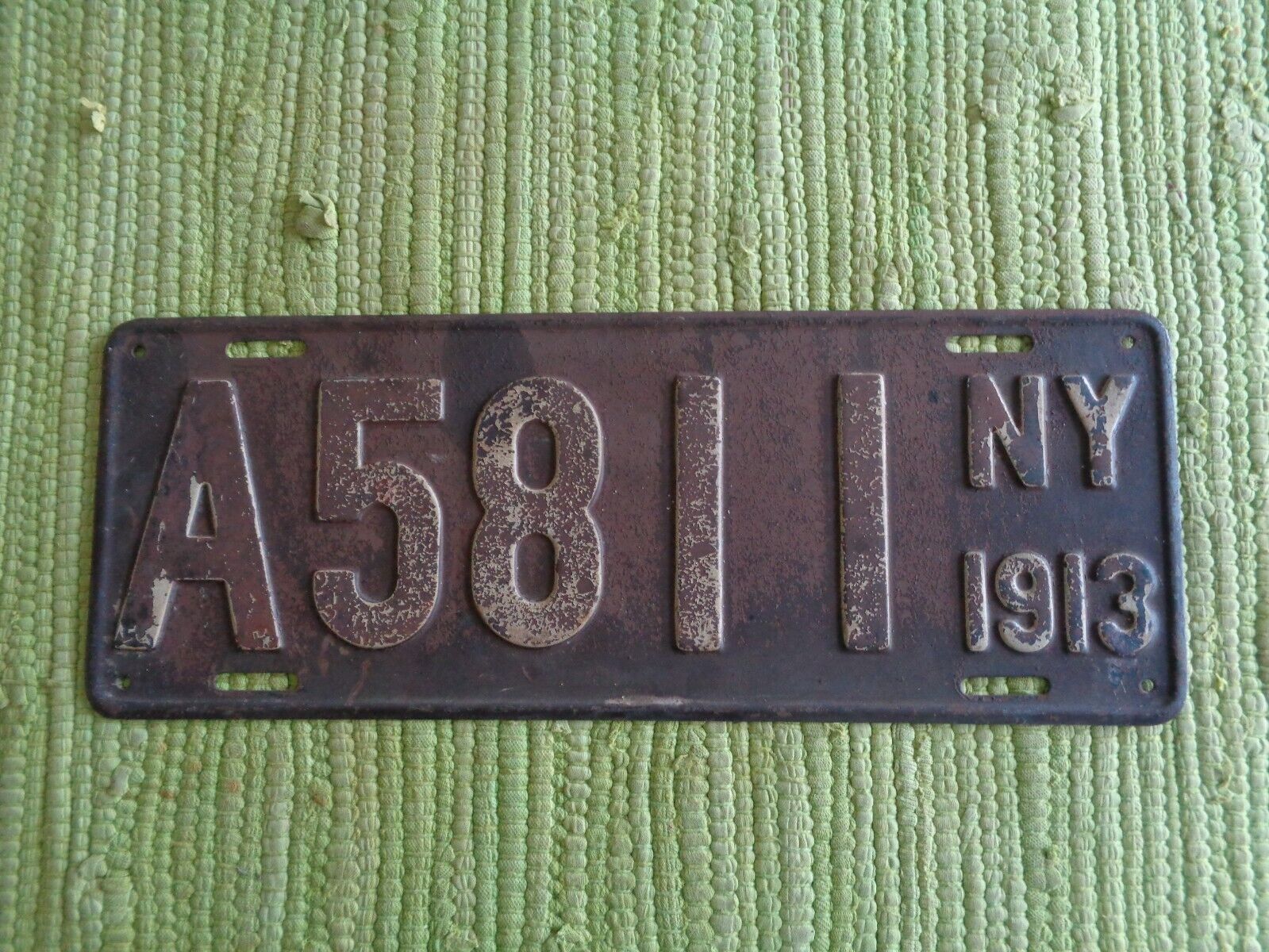 1913 New York License Plate 13 NY Tag A5811