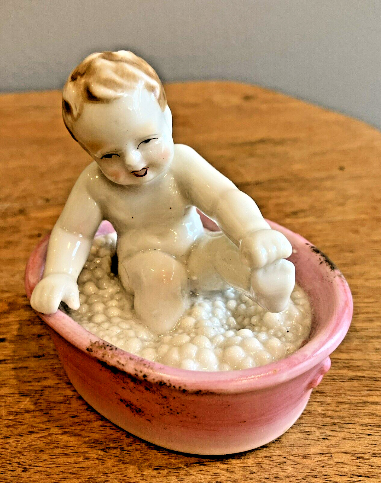 Vintage Ardalt Verithin Hand Painted Japan Baby In Pink Tub Bucket # 6595