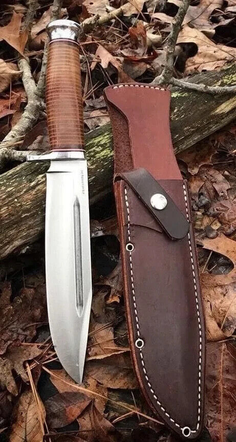 Handmade 12 Inches D2 Steel Hunting Bowie Knife with Leather Handle & Sheath