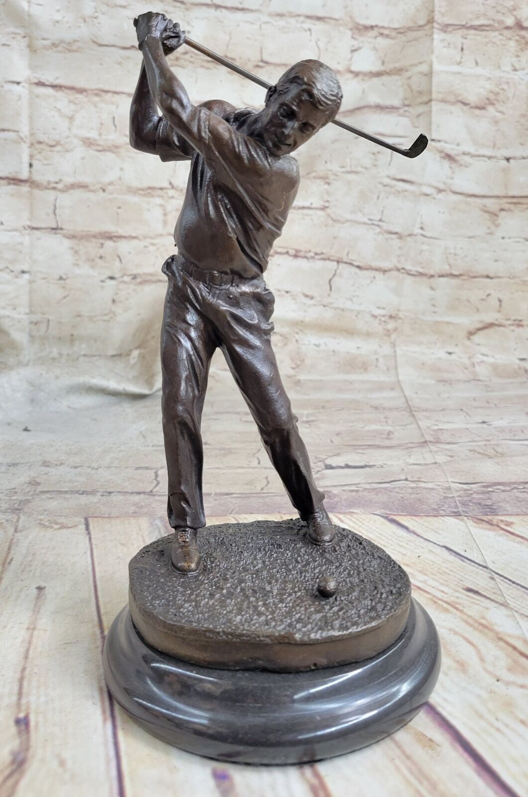 Original Milo male Golfer Golf Sport Bronze Statue Marble Base Sculpture Figure