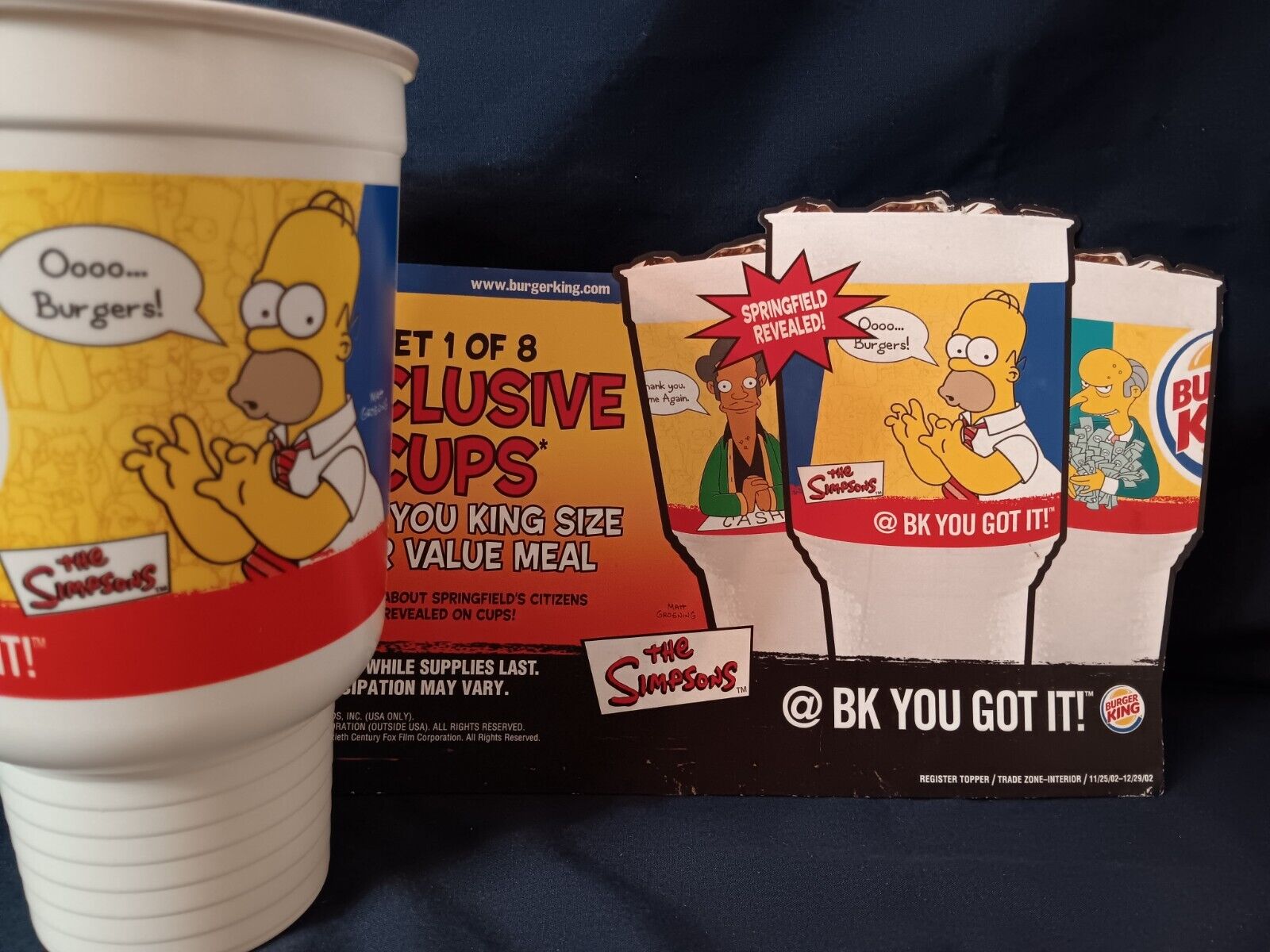 THE SIMPSONS BURGER KING STORE DISPLAY REGISTER TOPPER 2002 + CUP