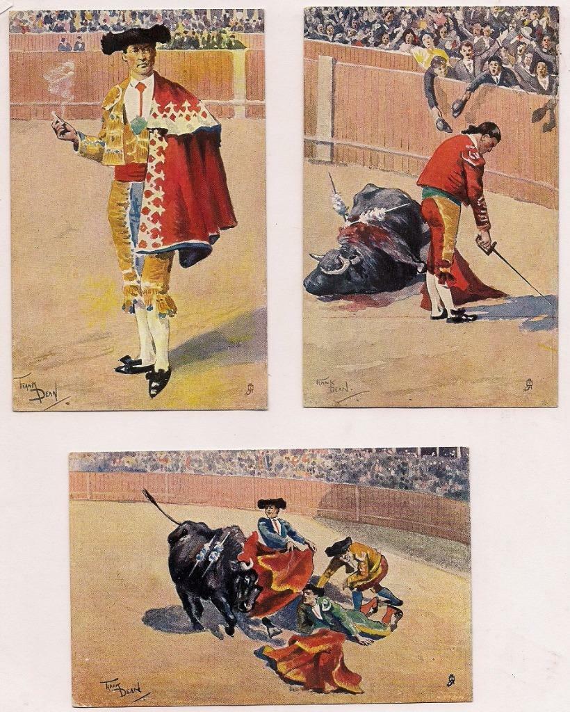 3 PCs Bullfighting~artist SIGNED Frank Dean~Raphael Tuck Oilette VG~c1910