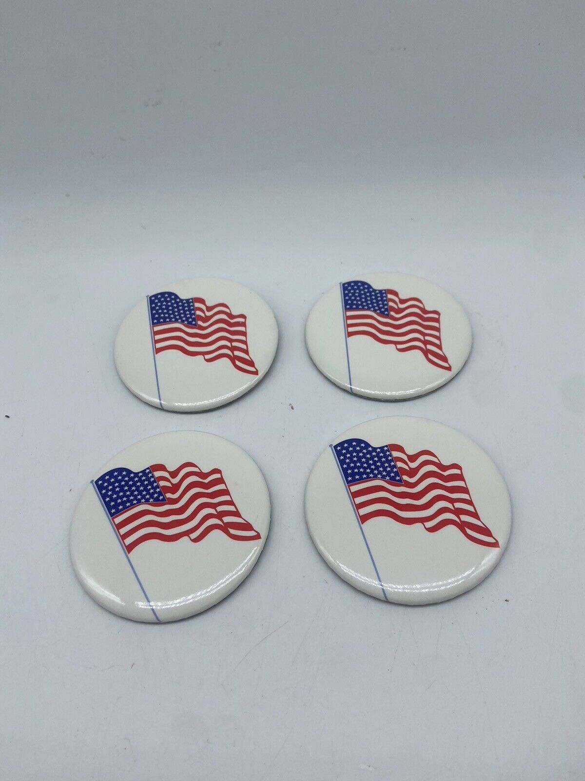 Vintage Lot Of 4 Flag Button Pin Round Button Wavy￼ Flag USA Flag Button Pin