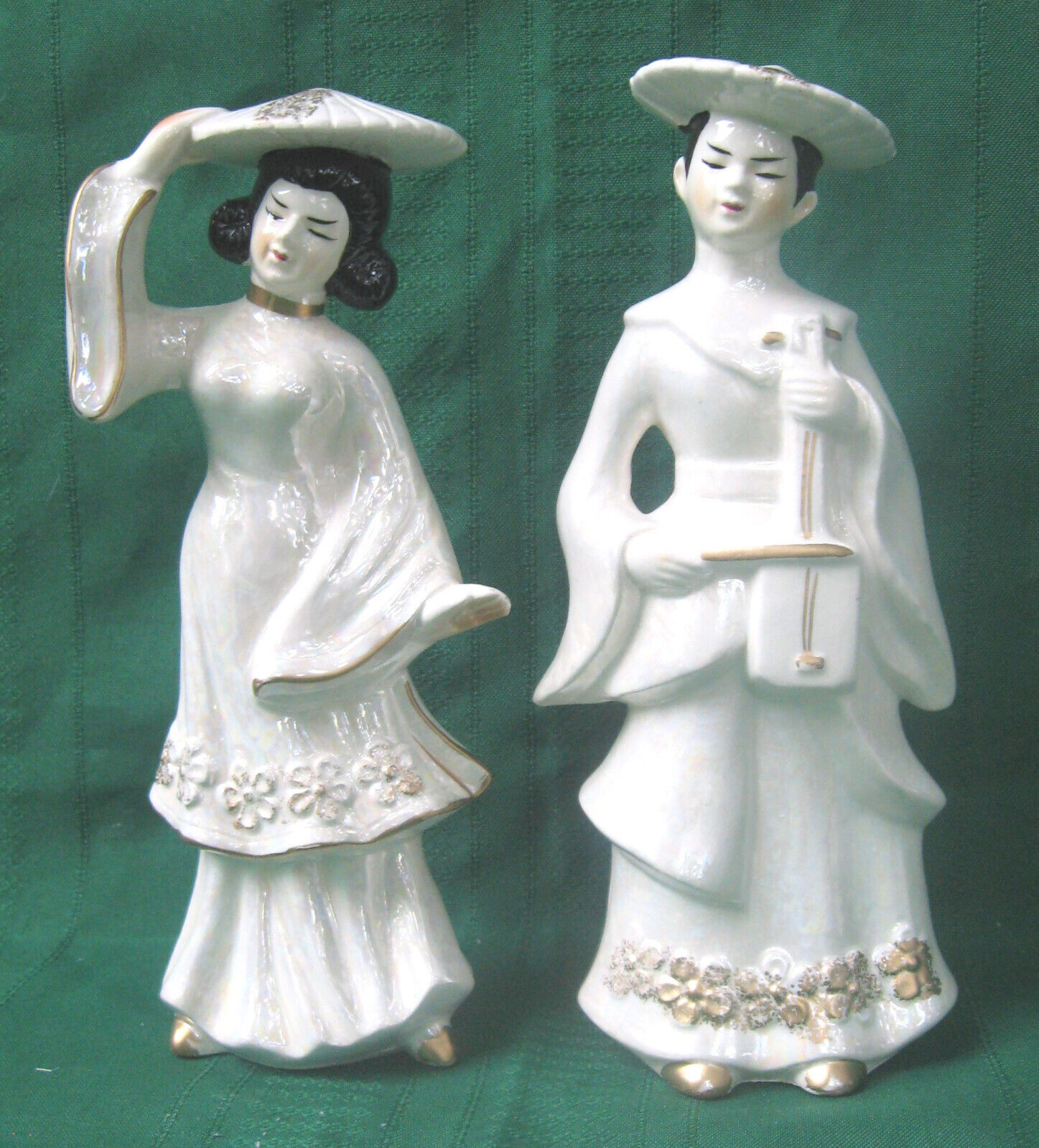 Pair of 1930s Oriental Lusterware Statues - Musician & Dancer
