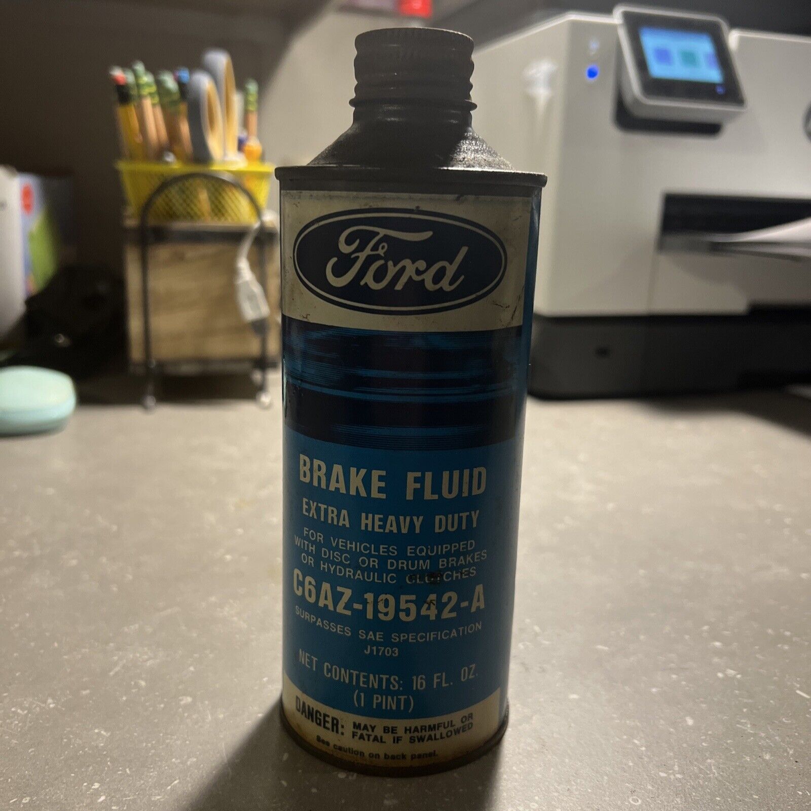Vintage Ford Cone Top Brake Fluid Can Dated 1972 1/2 Full