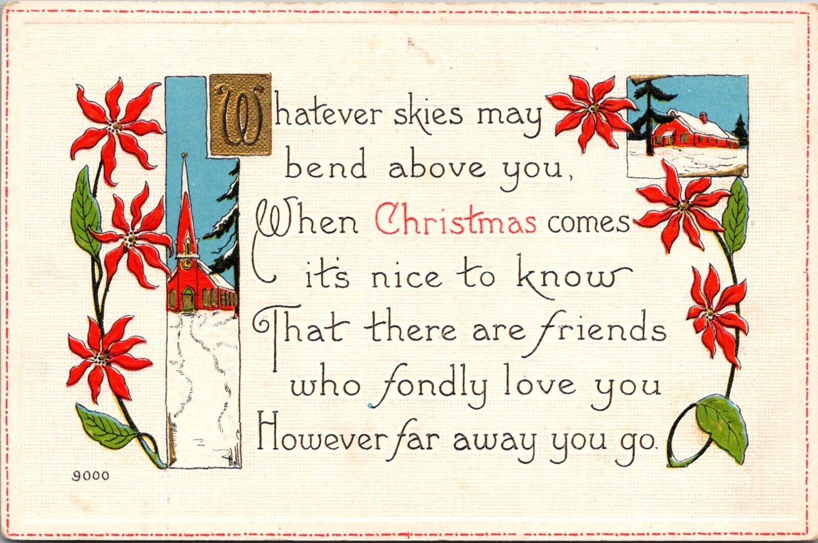 Christmas Poem-There Are Friends That Fondly Love You-Vintage Linen Postcard