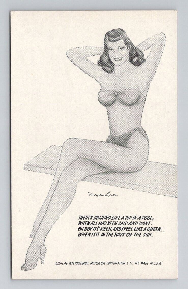 Pinup Meyer Levin Risqué  DIP IN A POOL Mutoscope Arcade Card Cheesecake 8A