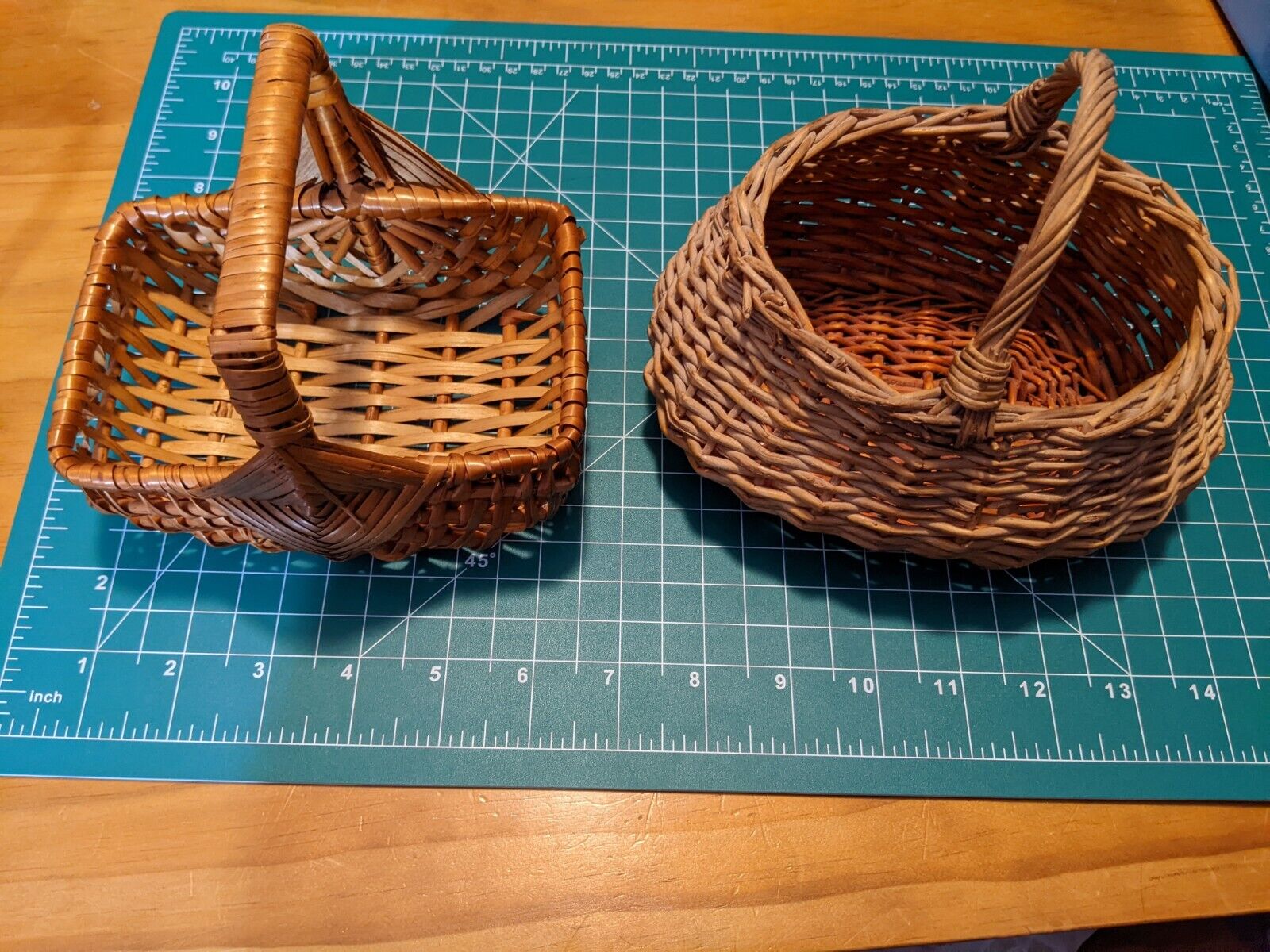 Vintage Small Baskets 2 Brown With Handles Mixed Types 