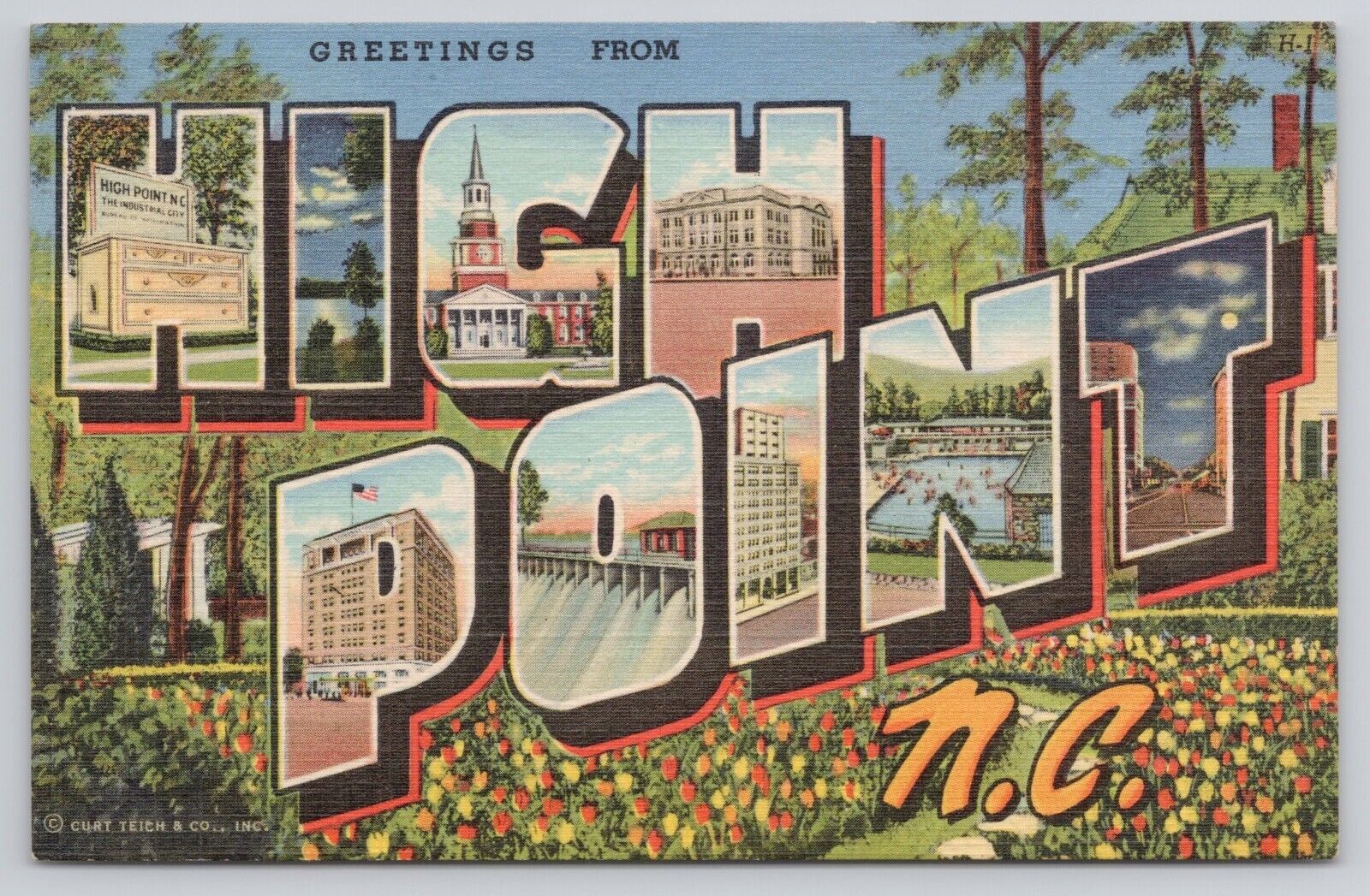 Postcard Greetings From High Point NC Large Letter Vintage 1950 Linen Posted