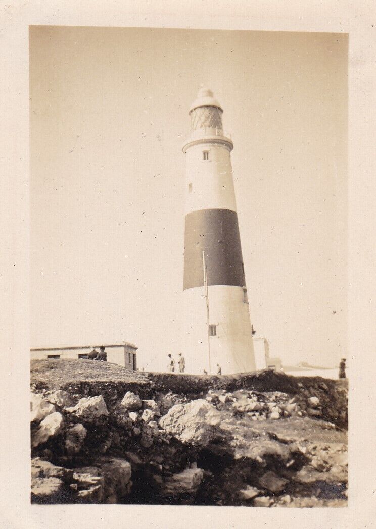 Antique c1920s Snapshot Photo View Of Portland Lighthouse People