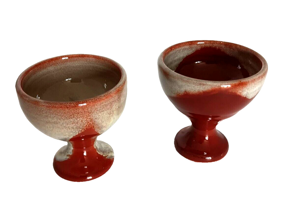Vintage Handmade Glazed Clay Pottery Egg Cups Made in Canada Compote Style