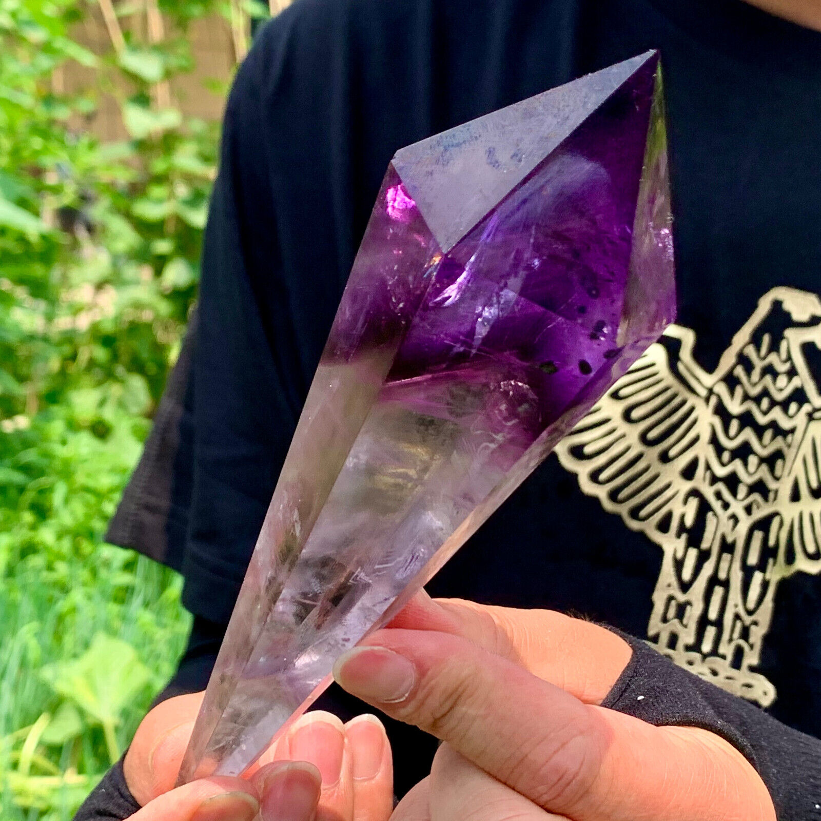 282G Natural Amethyst Quartz Crystal Single-End Terminated Wand Point Healing