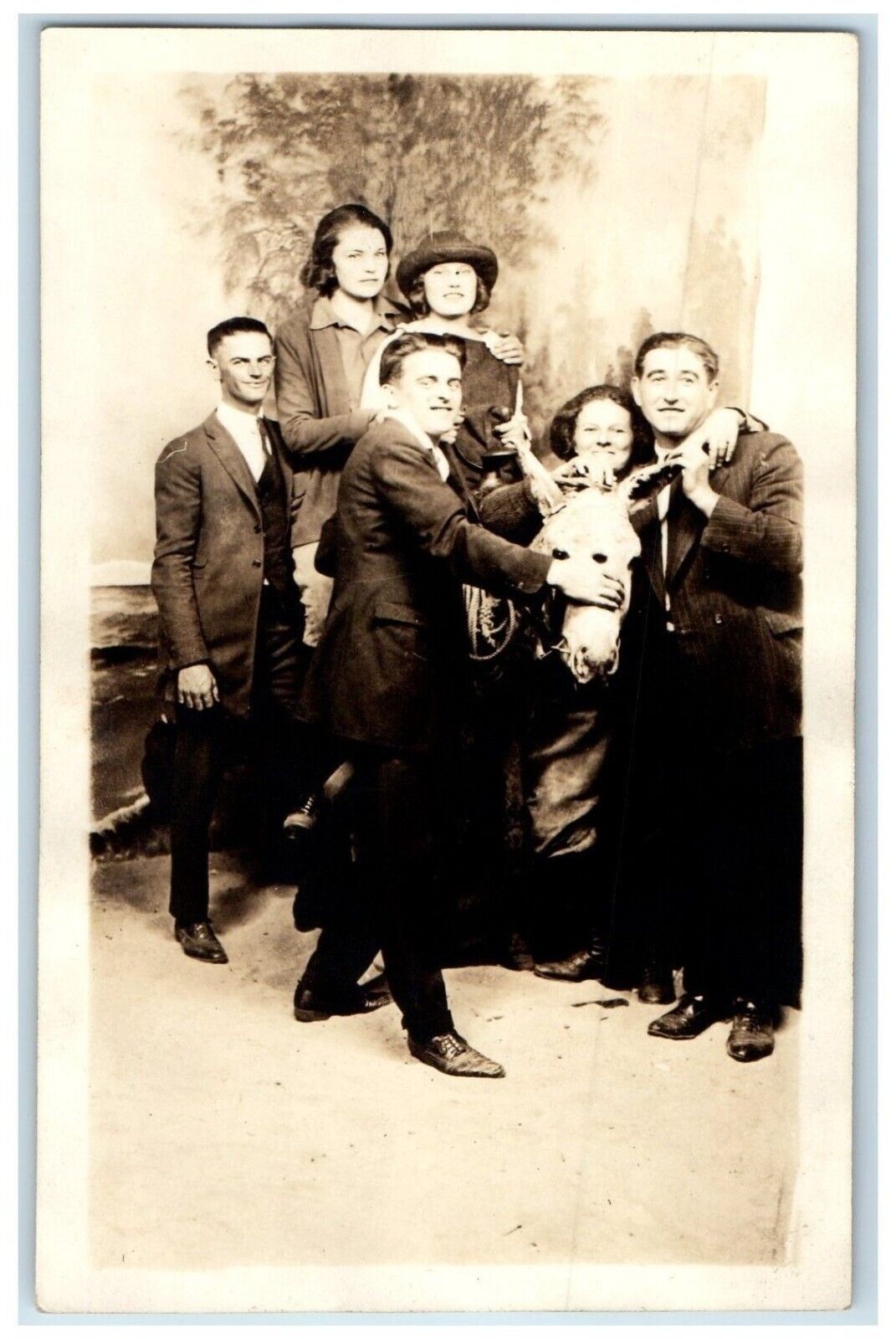 1911 Man And Woman Donkey Studio Long Beach California CA RPPC Photo Postcard