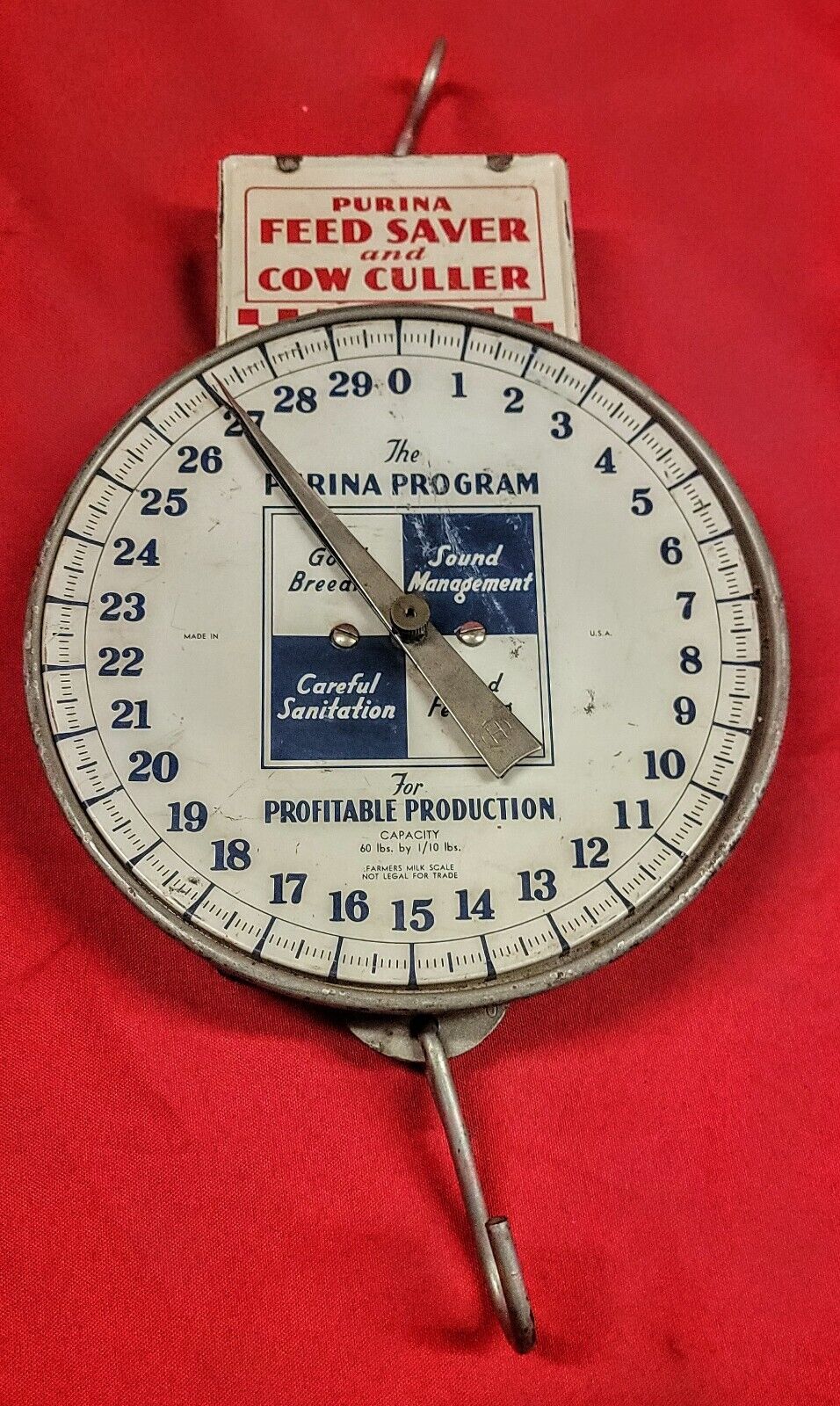 Vintage Farmers Purina Feed Saver & Cow Culler Advertising Scale Sign Great Cond