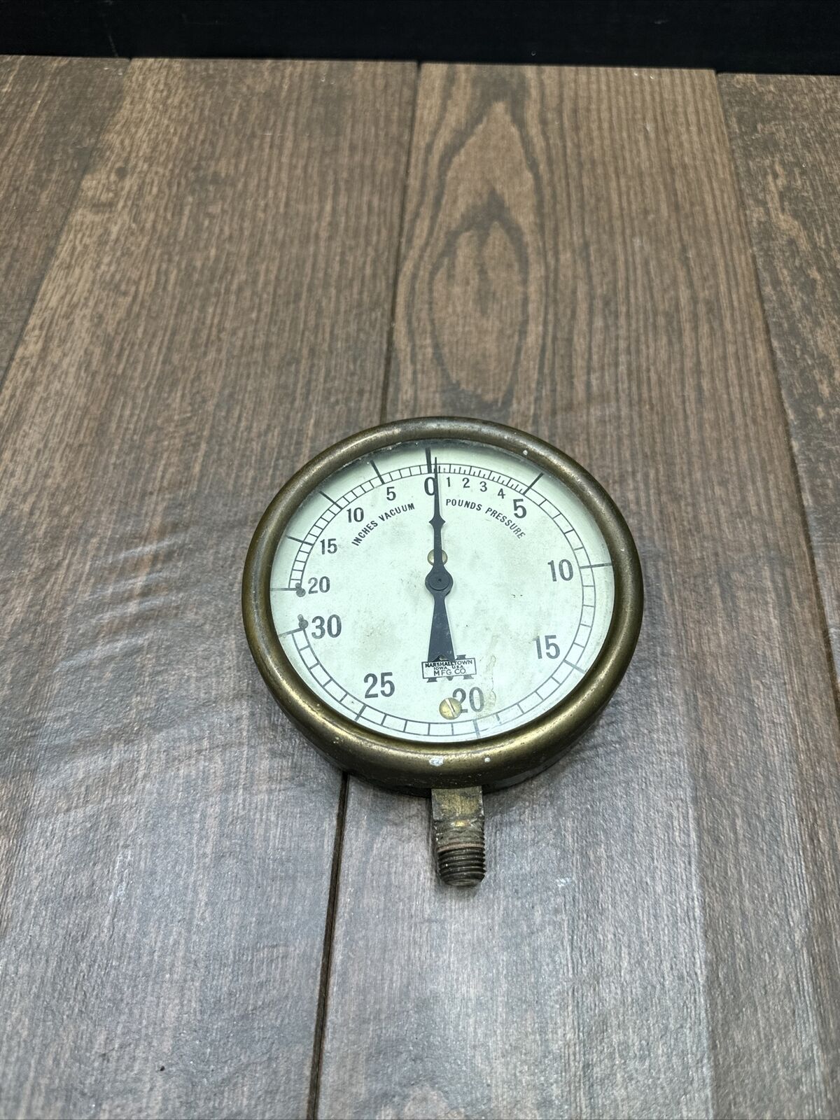 Vintage Pressure Gauge, Marshalltown Mfg. Co., Iowa, USA, Inches Vacuum Pressure