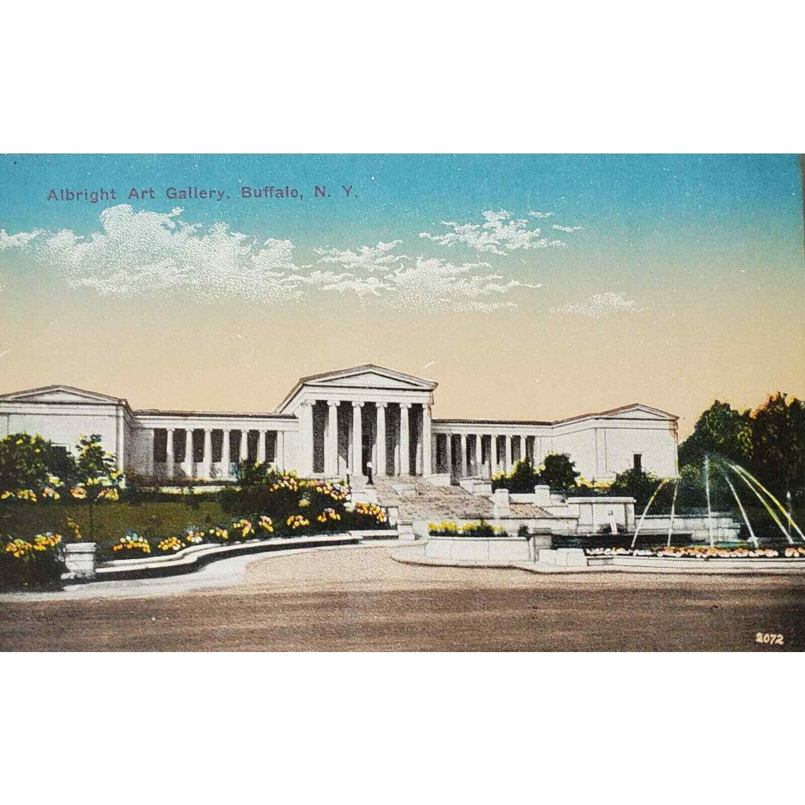 Albright Art Gallery Exterior Fountain Buffalo NY Postcard 1950 Cars