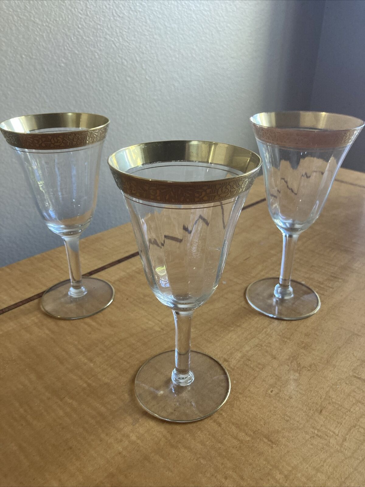 Vintage Tiffin Franciscan Wine Water Glass Rambler Rose Gold Trimmed Set Of 3