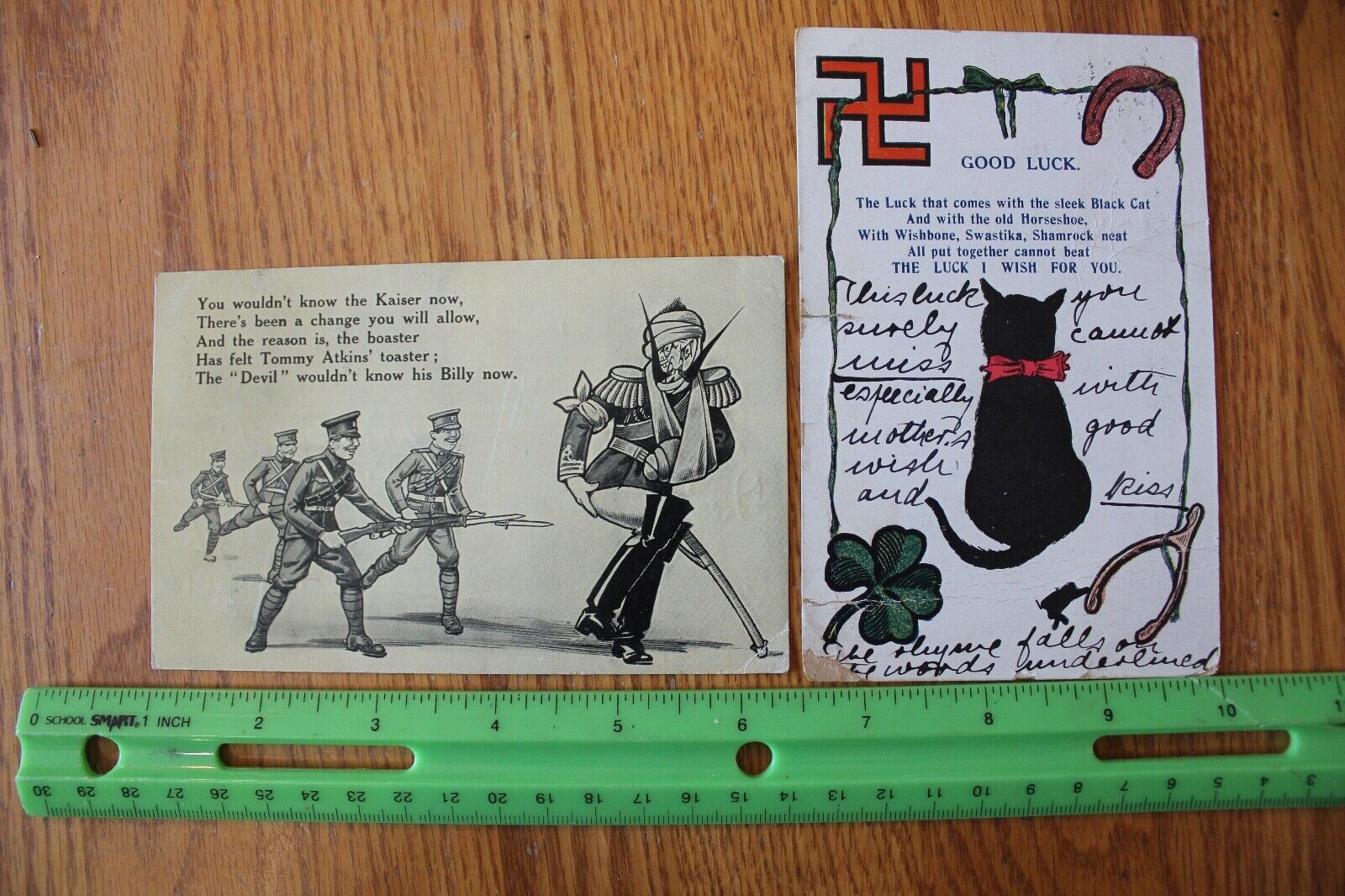 1915 Postcard Lot of Kaiser Billy WWI Tommy Atkins Cartoon & Swastika Good Luck
