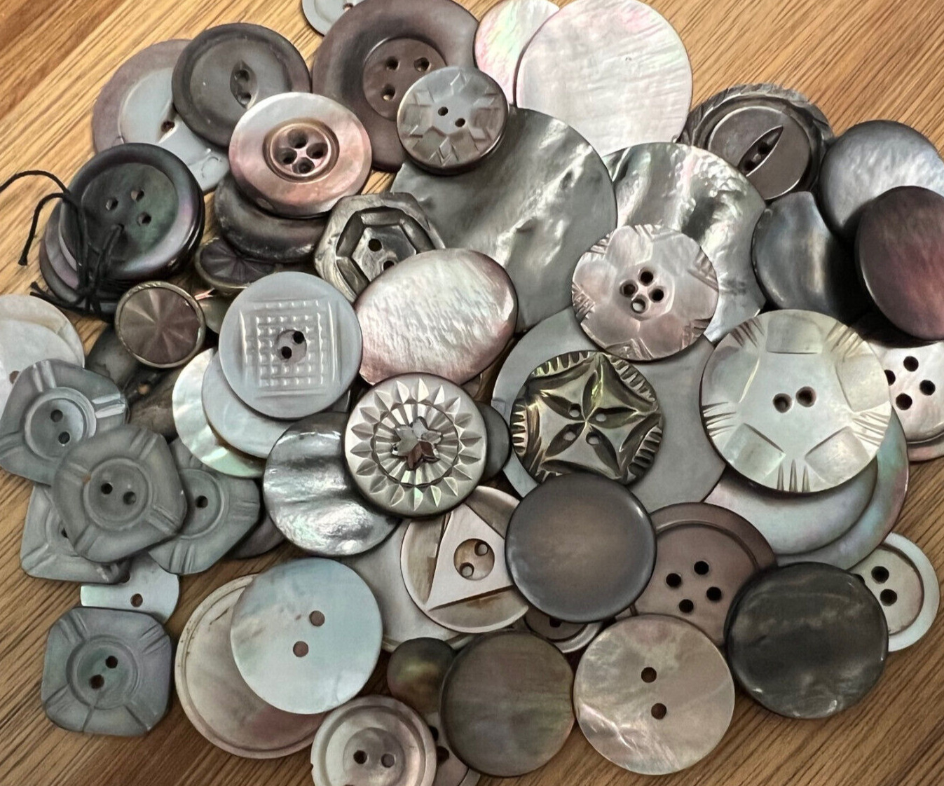 70 Antique Vintage Carved & Solid Smoky Gray SHELL MOP Button LOT~A2