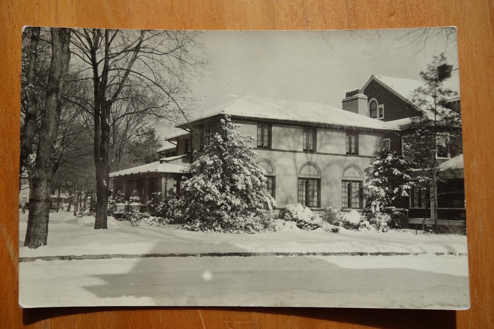 architectural, attractive residence in winter real photo postcard