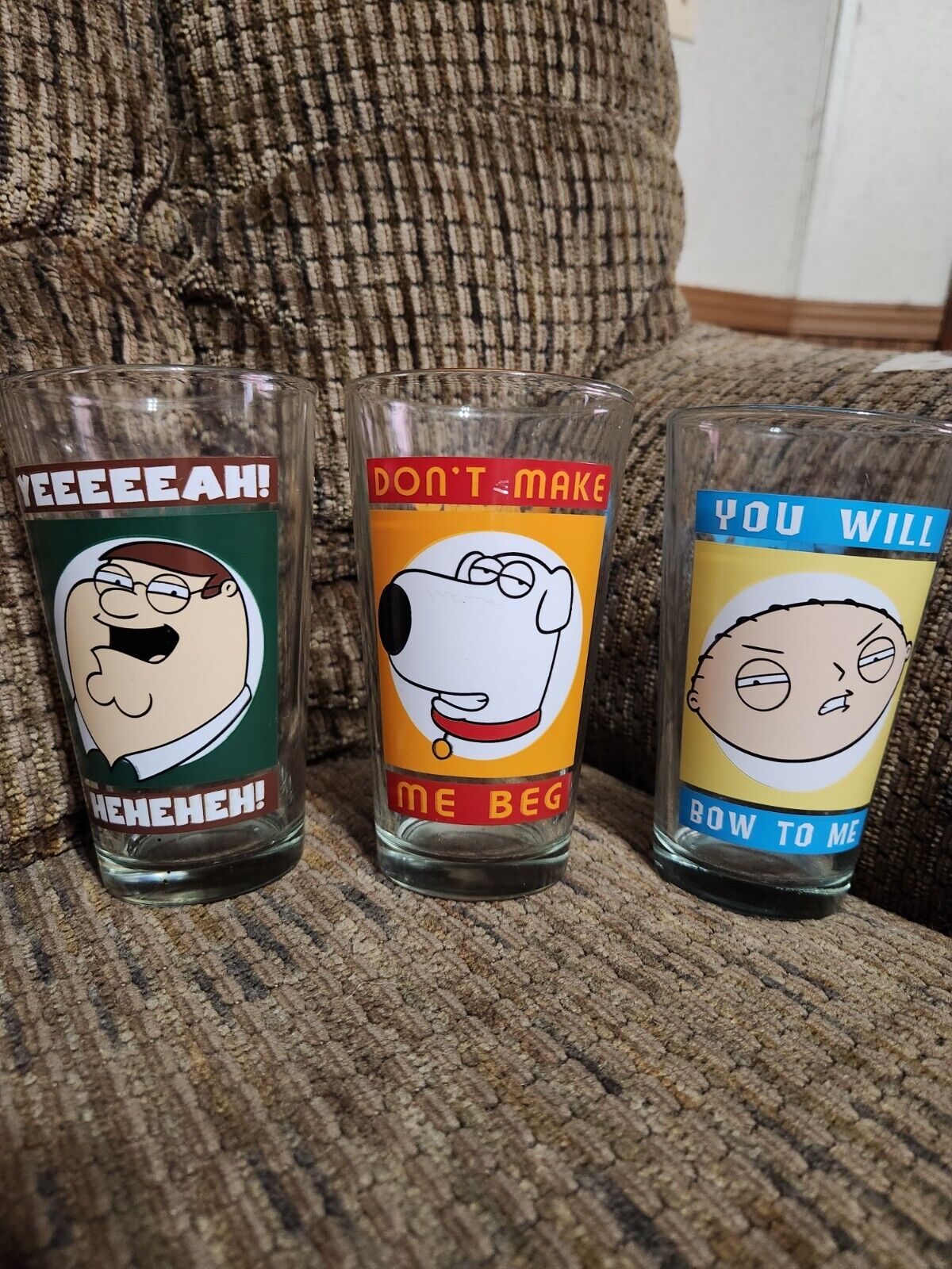 Family Guy Pint Drinking Glasses Peter Griffin Stewie Brian 3 Lot Made In USA