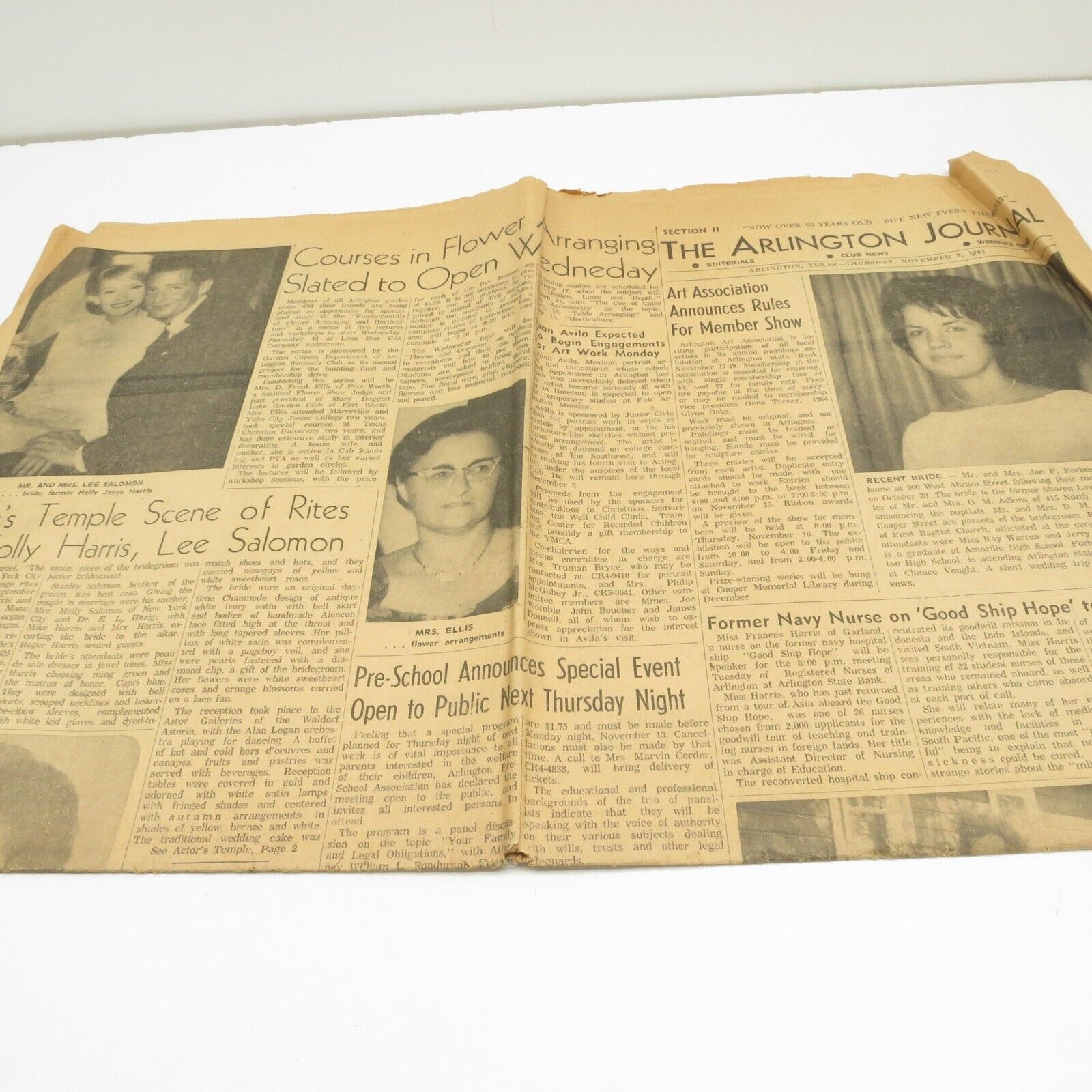 The Arlington Journal November 9 1961 Texas Newspaper Holly Harris Lee Salomon