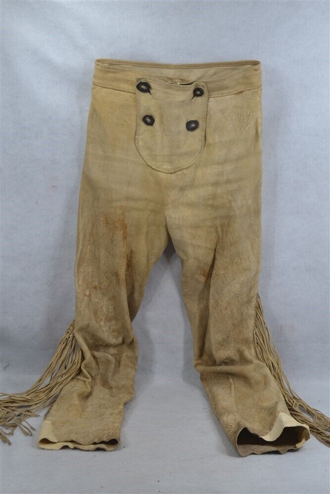 antique native american suede drop front pants indian war mountain man original 